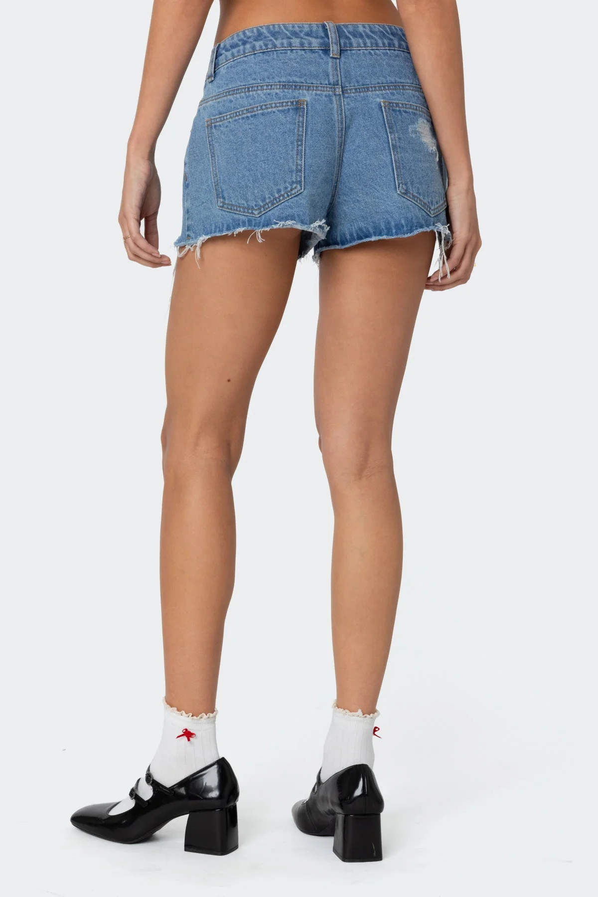 Blue Denim Mid Rise Shorts
