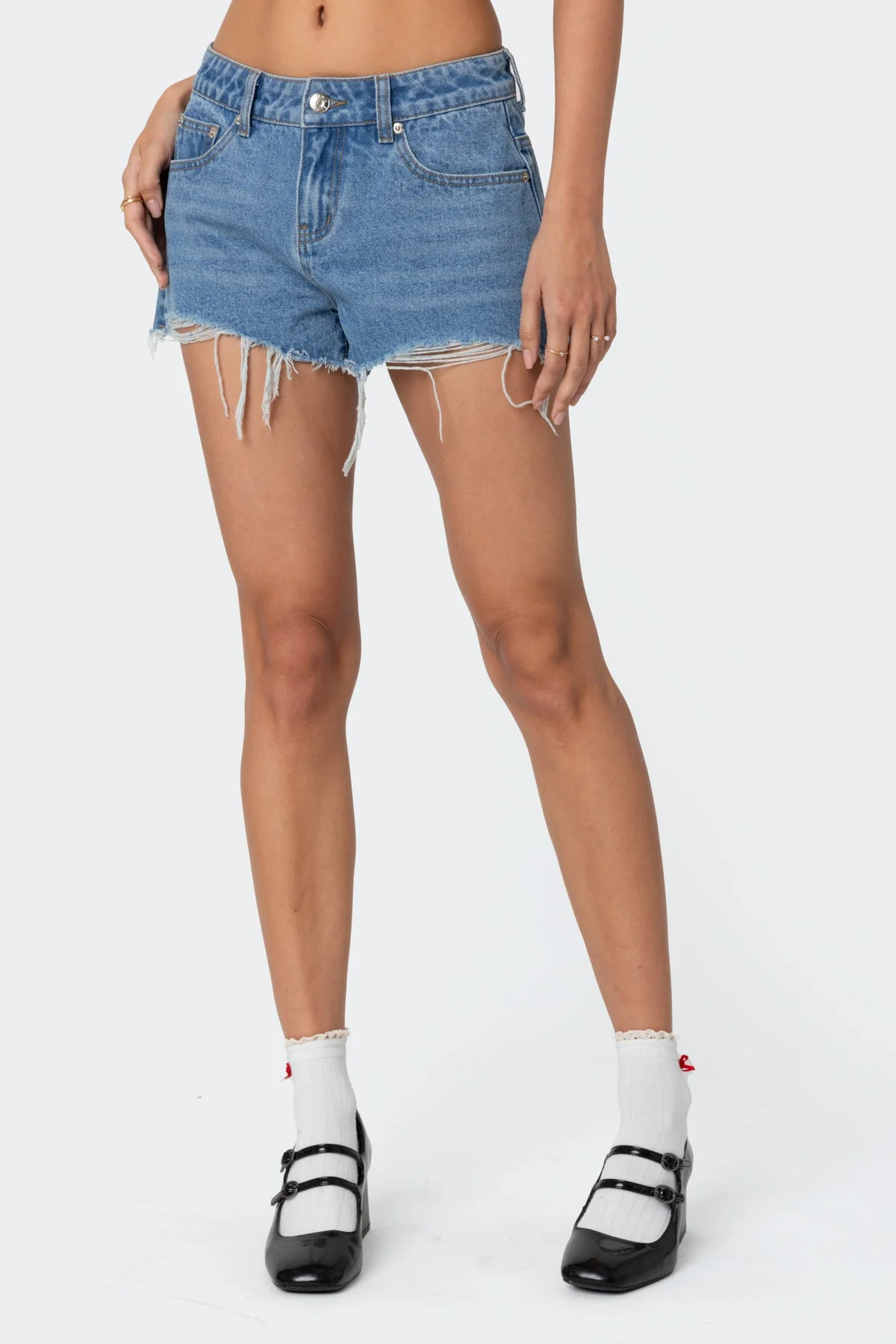 Blue Denim Mid Rise Shorts