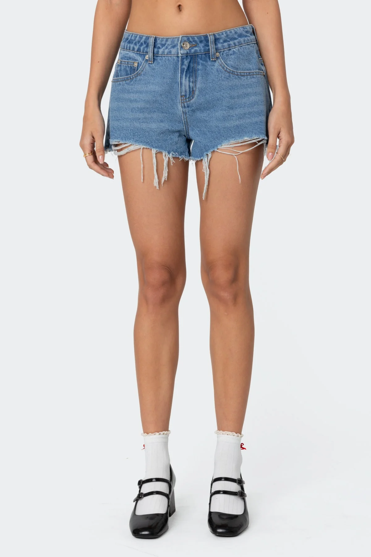 Blue Denim Mid Rise Shorts