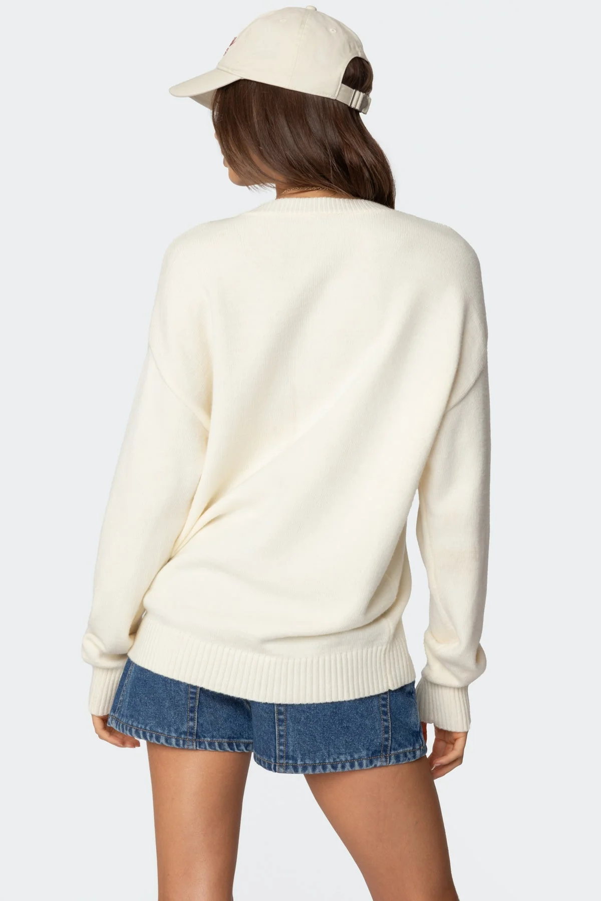 Cream Knit Graphic Text Sweater - Womens Long Sleeve