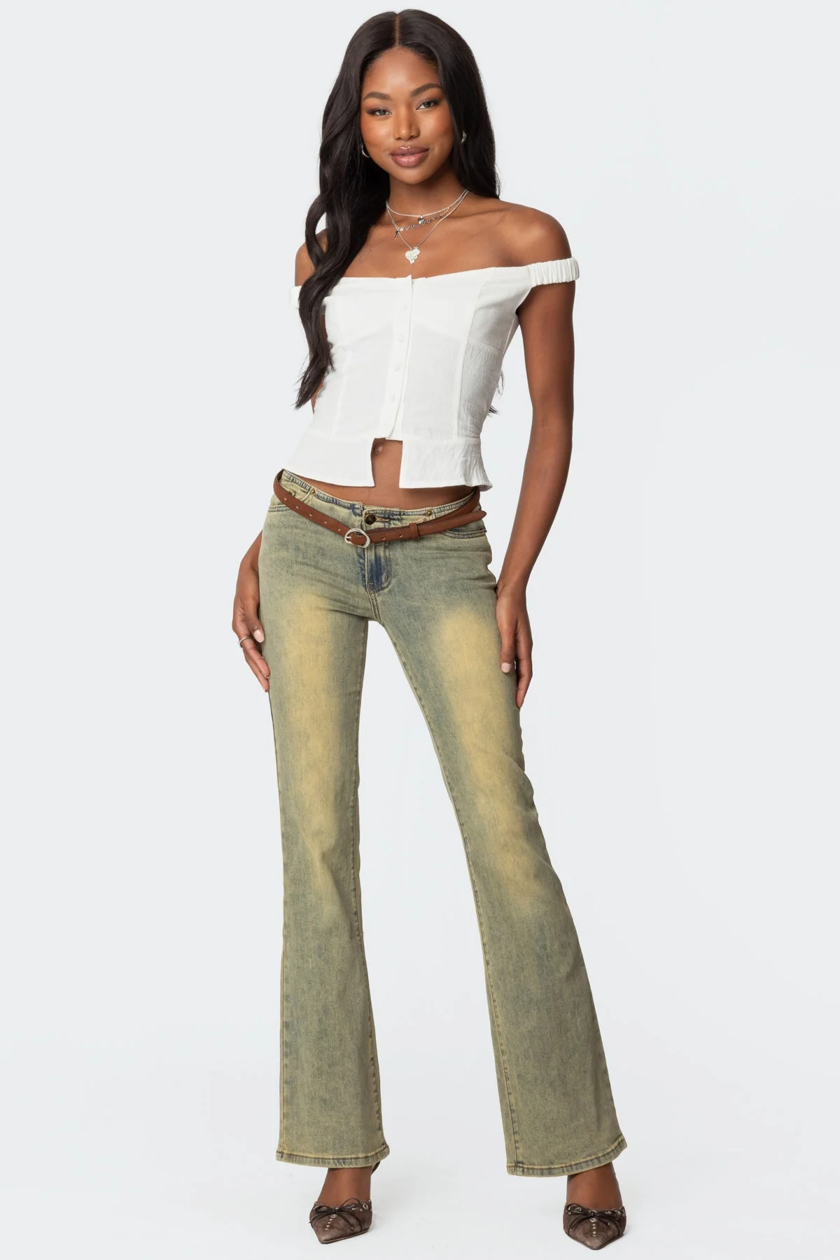 White Linen Off-Shoulder Peplum Top 100% Cotton