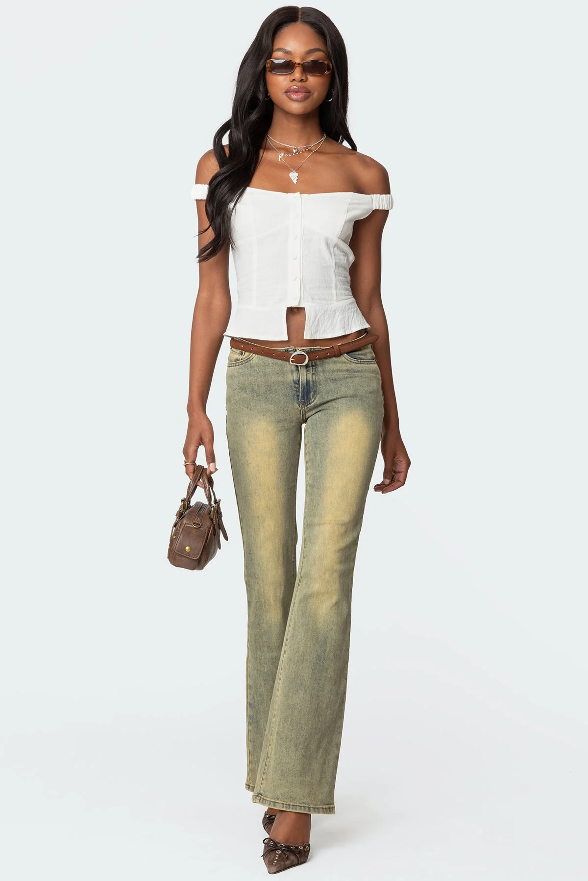 White Linen Off-Shoulder Peplum Top 100% Cotton