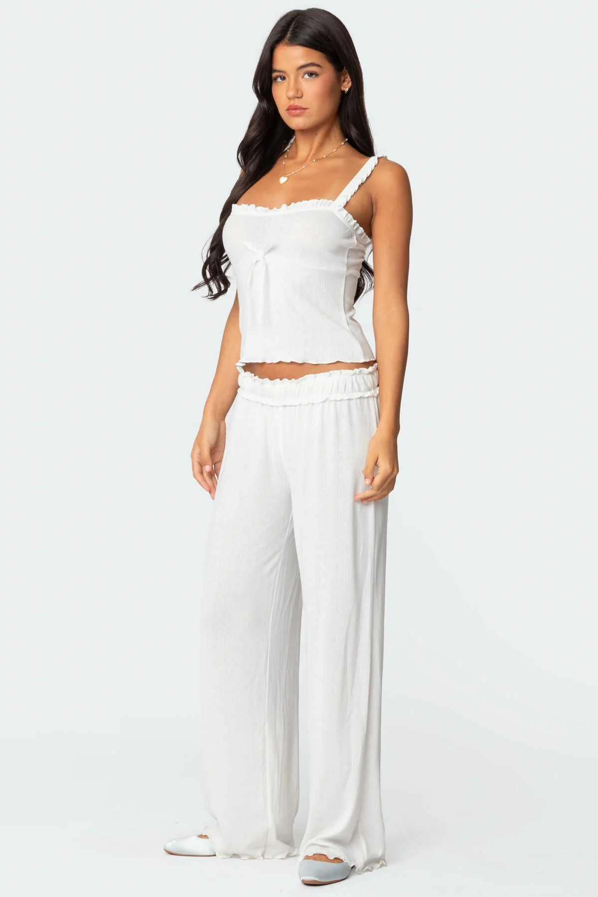 White Pointelle Ribbed Tank Top - Elegant Sleepwear Style