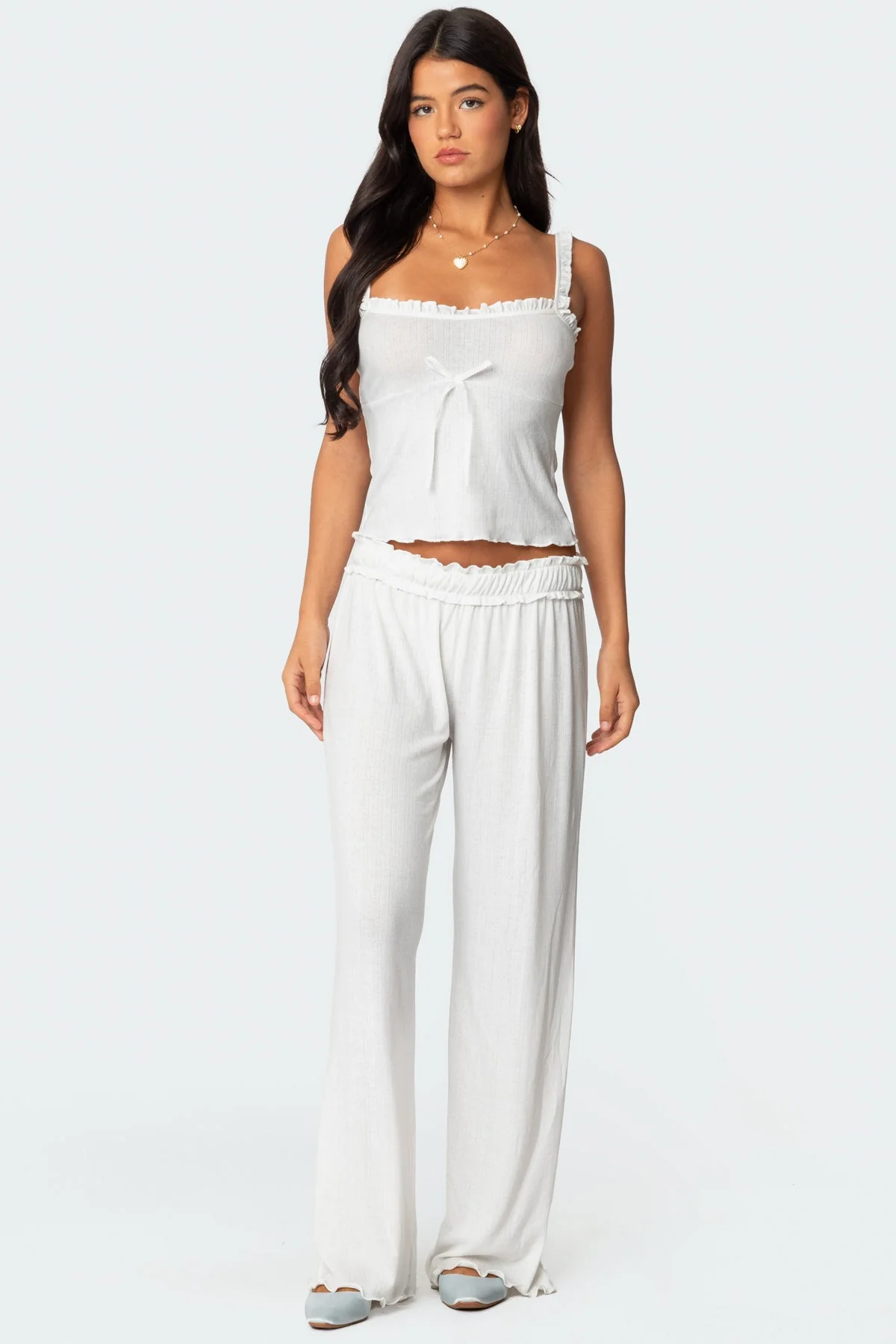 White Pointelle Ribbed Tank Top - Elegant Sleepwear Style