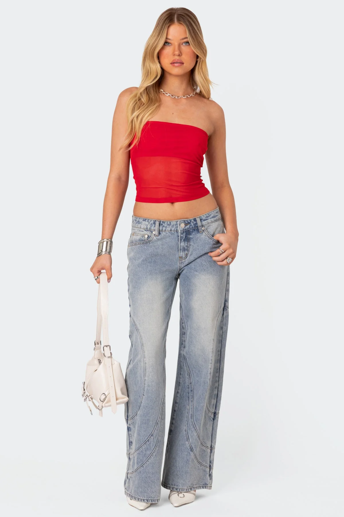Red Sheer Mesh Tube Top XS-XL Strapless Celestia