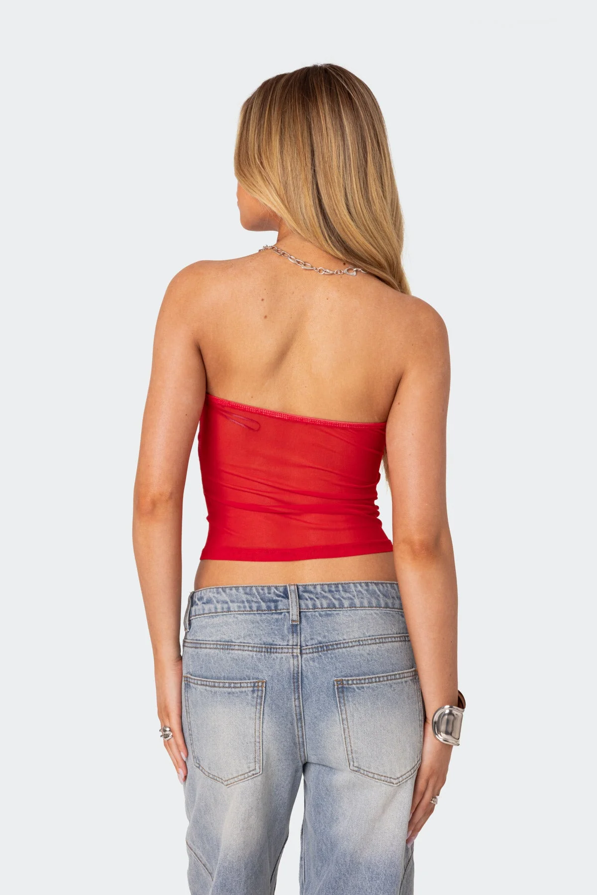 Red Sheer Mesh Tube Top XS-XL Strapless Celestia