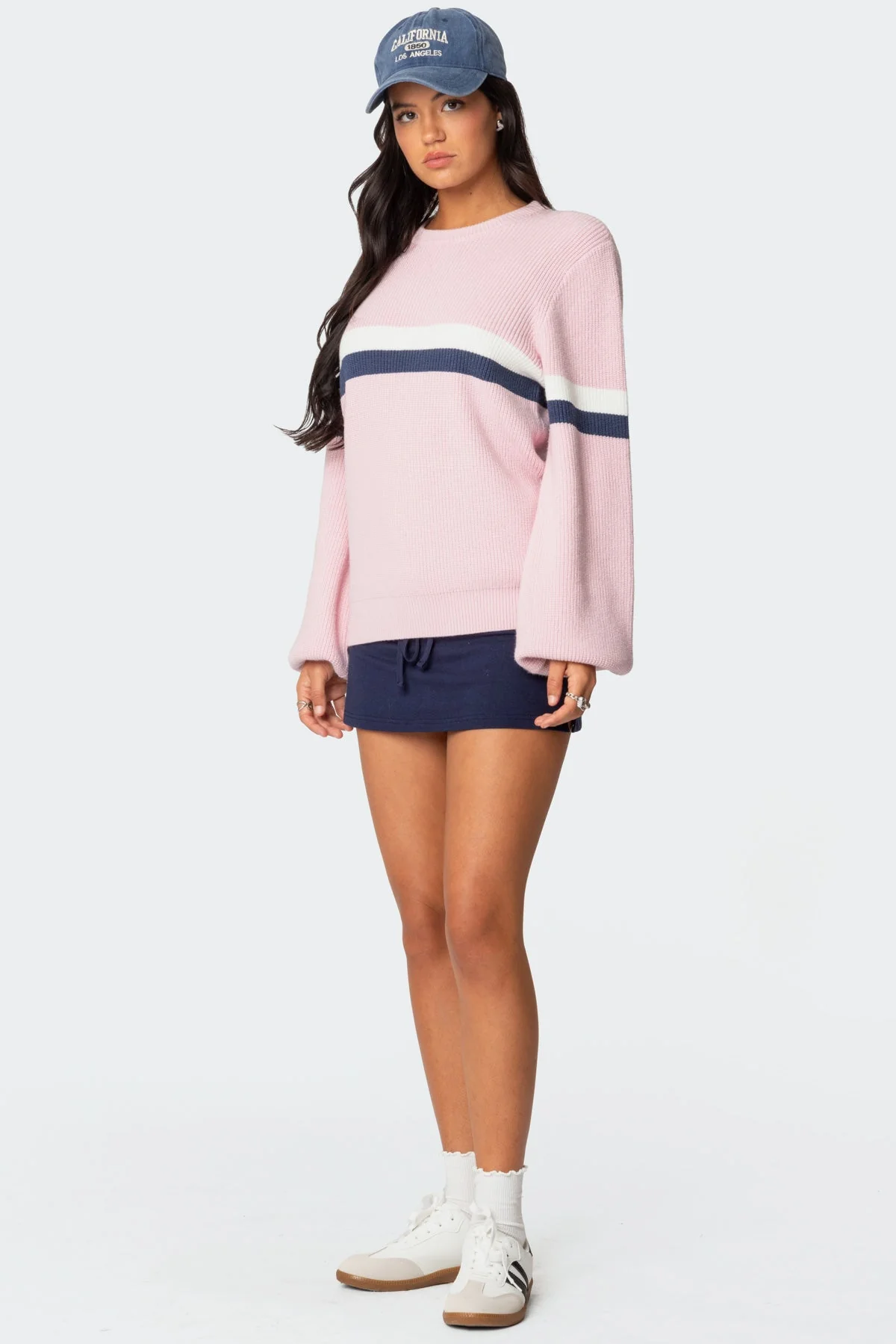 Pink Striped Knit Oversized Sweater Women