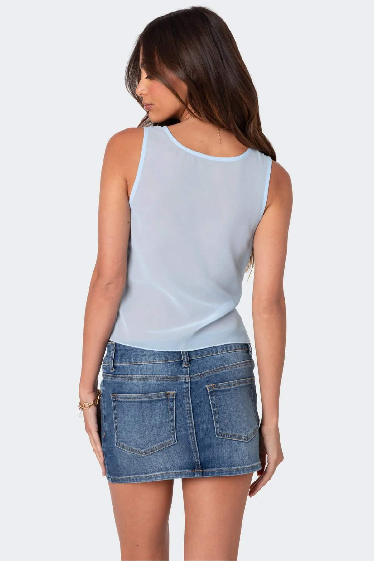 Sheer Chiffon Asymmetric Top - Elegant Light Blue Design