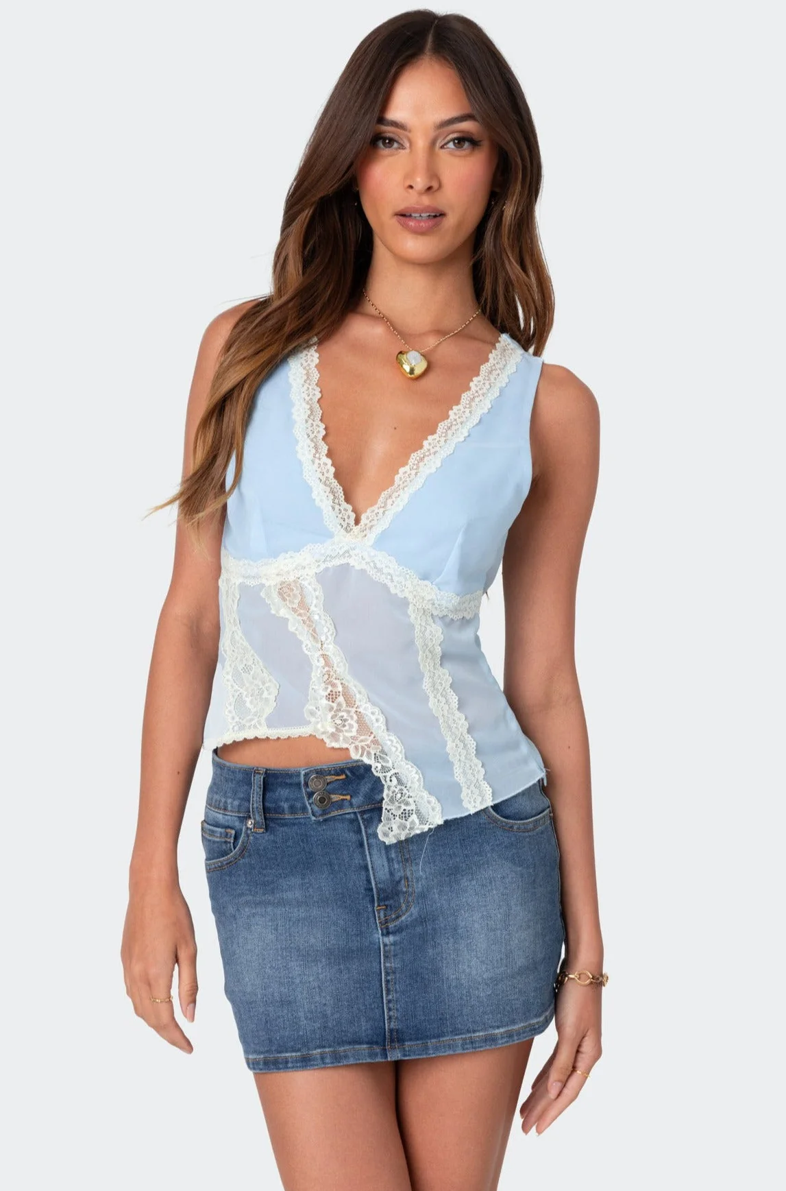 Sheer Chiffon Asymmetric Top - Elegant Light Blue Design