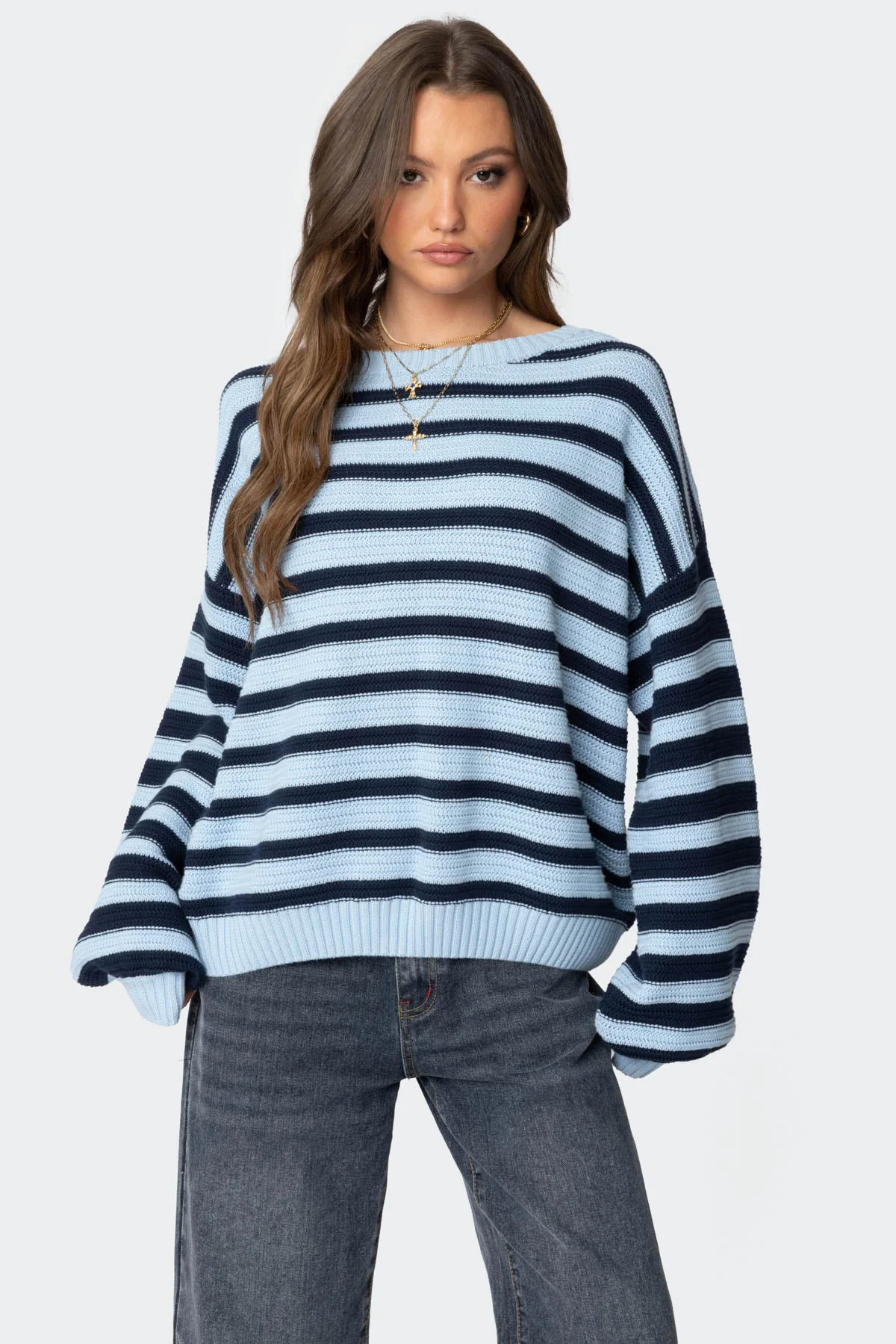 Chunky Knit Blue and Navy Oversized Sweater