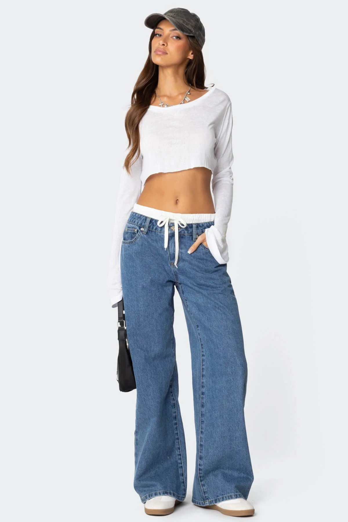 Blue Drawstring Denim Jeans - Comfortable and Stylish Pants