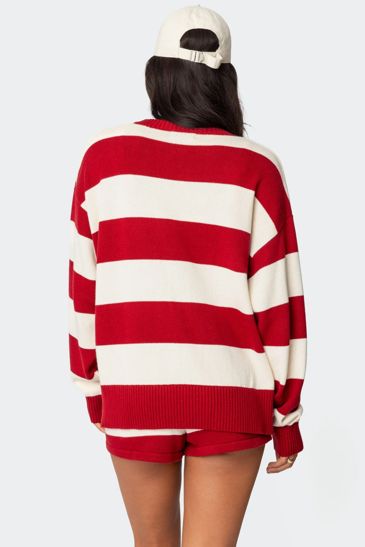 Burgundy & Cream Knit Oversized Sweater