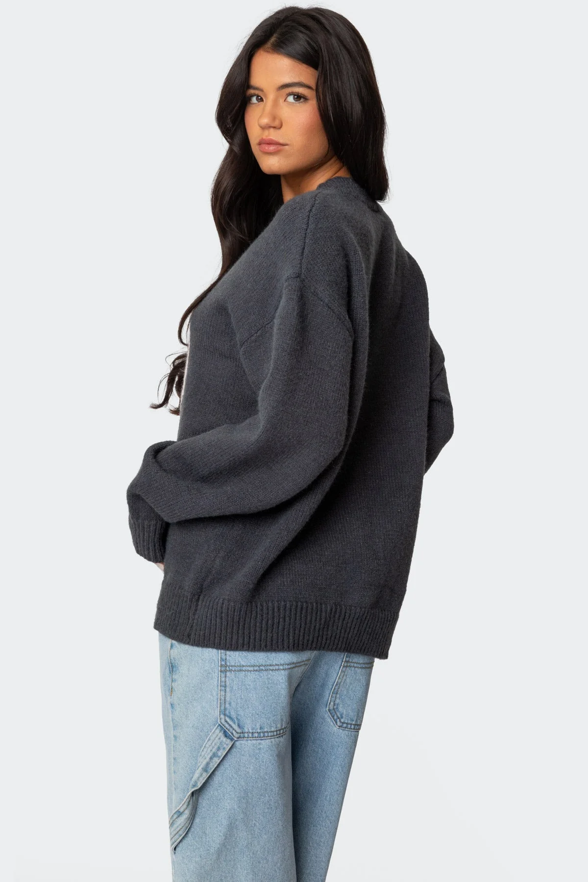 Cozy Oversized Knit Sweater - Dark Grey Chunky Knitwear