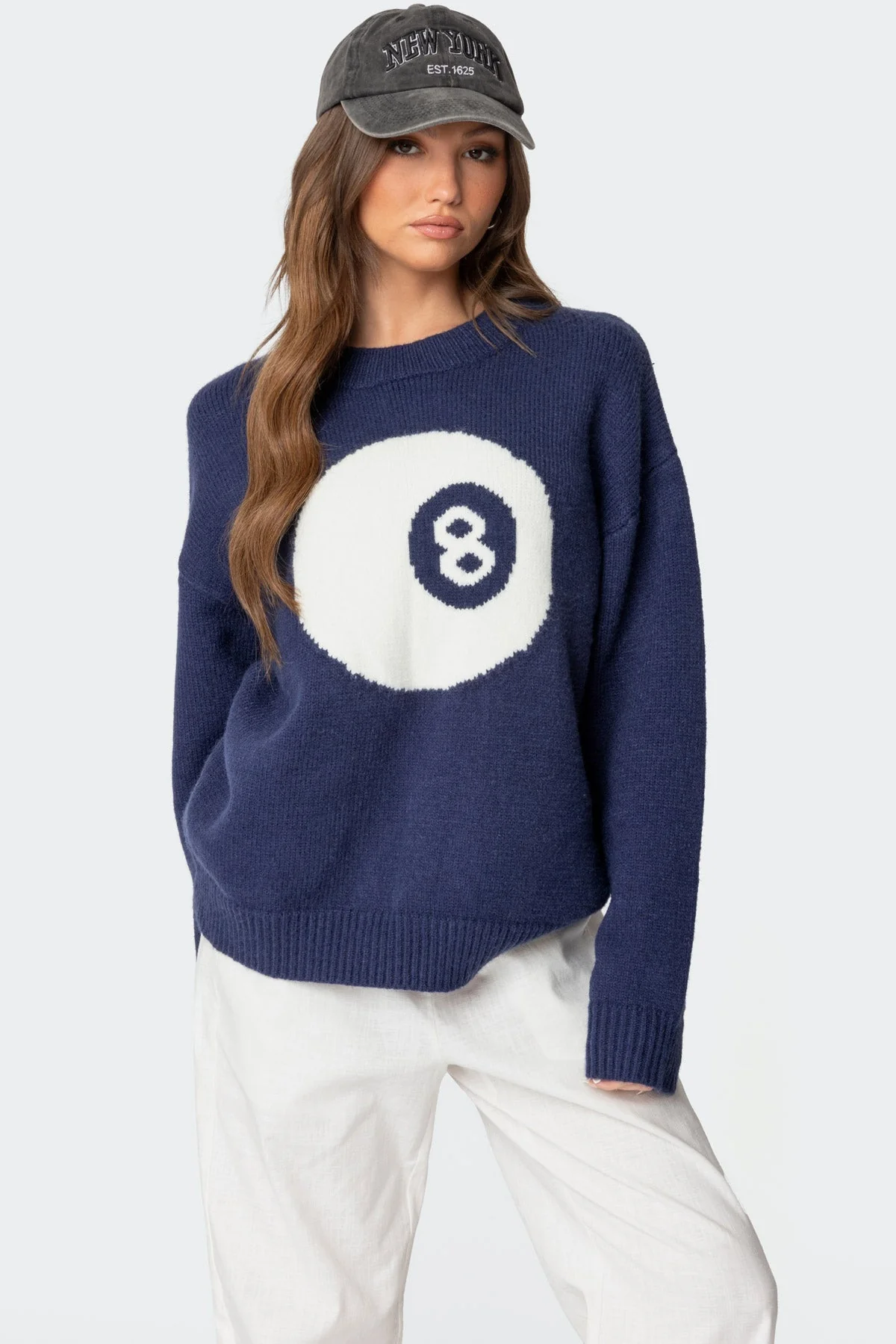 Chunky Knit Oversized Sweater in Navy Blue - Cozy Winter Fashion
