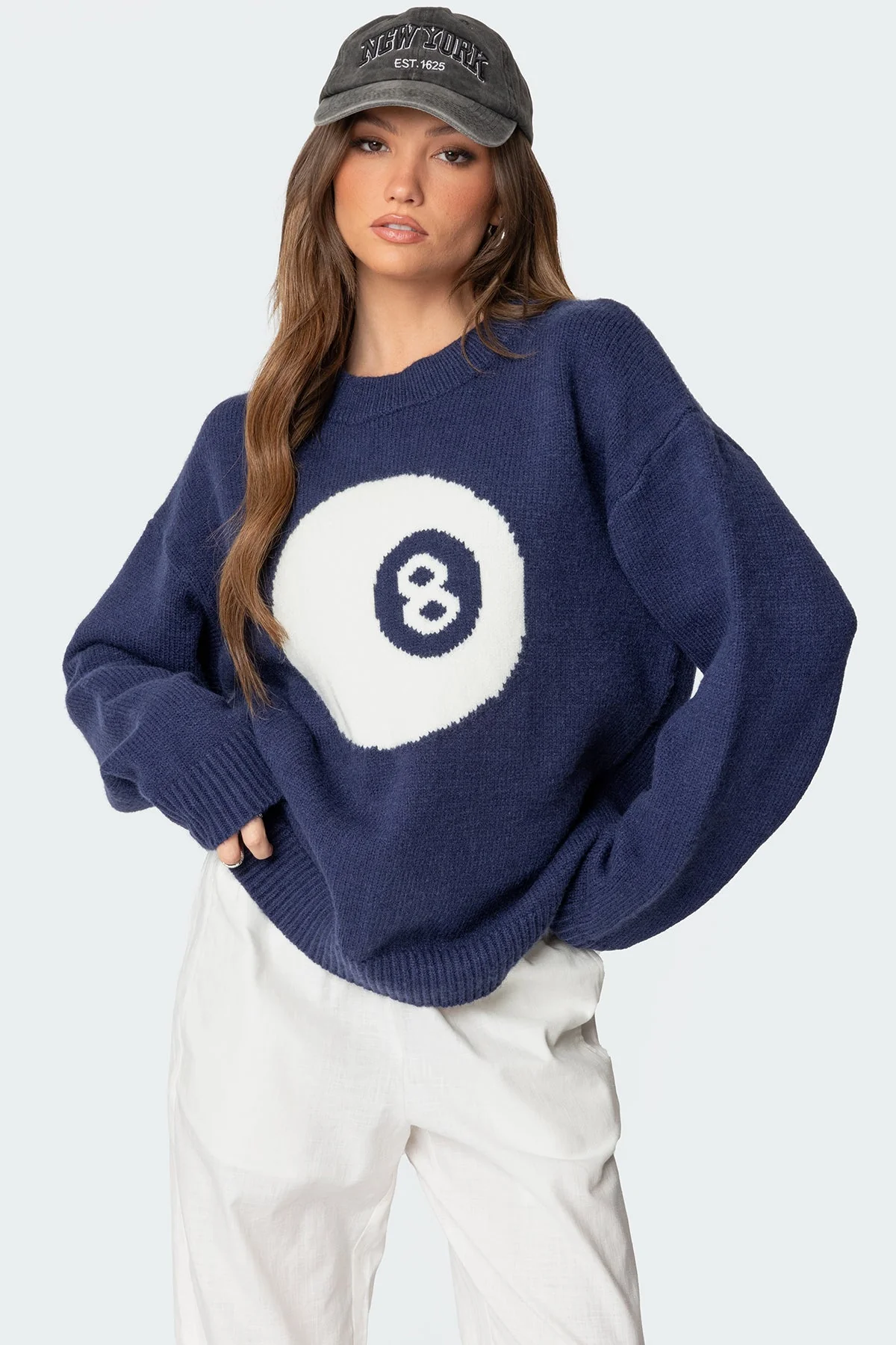 Chunky Knit Oversized Sweater in Navy Blue - Cozy Winter Fashion