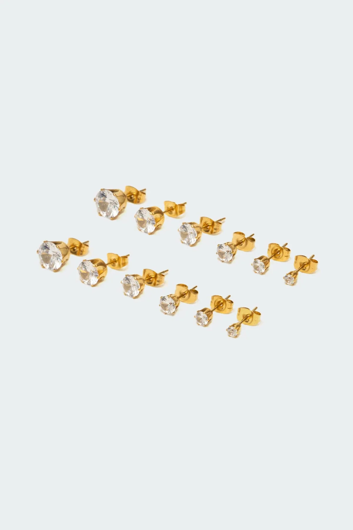 Gold Tone Sparkling Stud Earrings Set