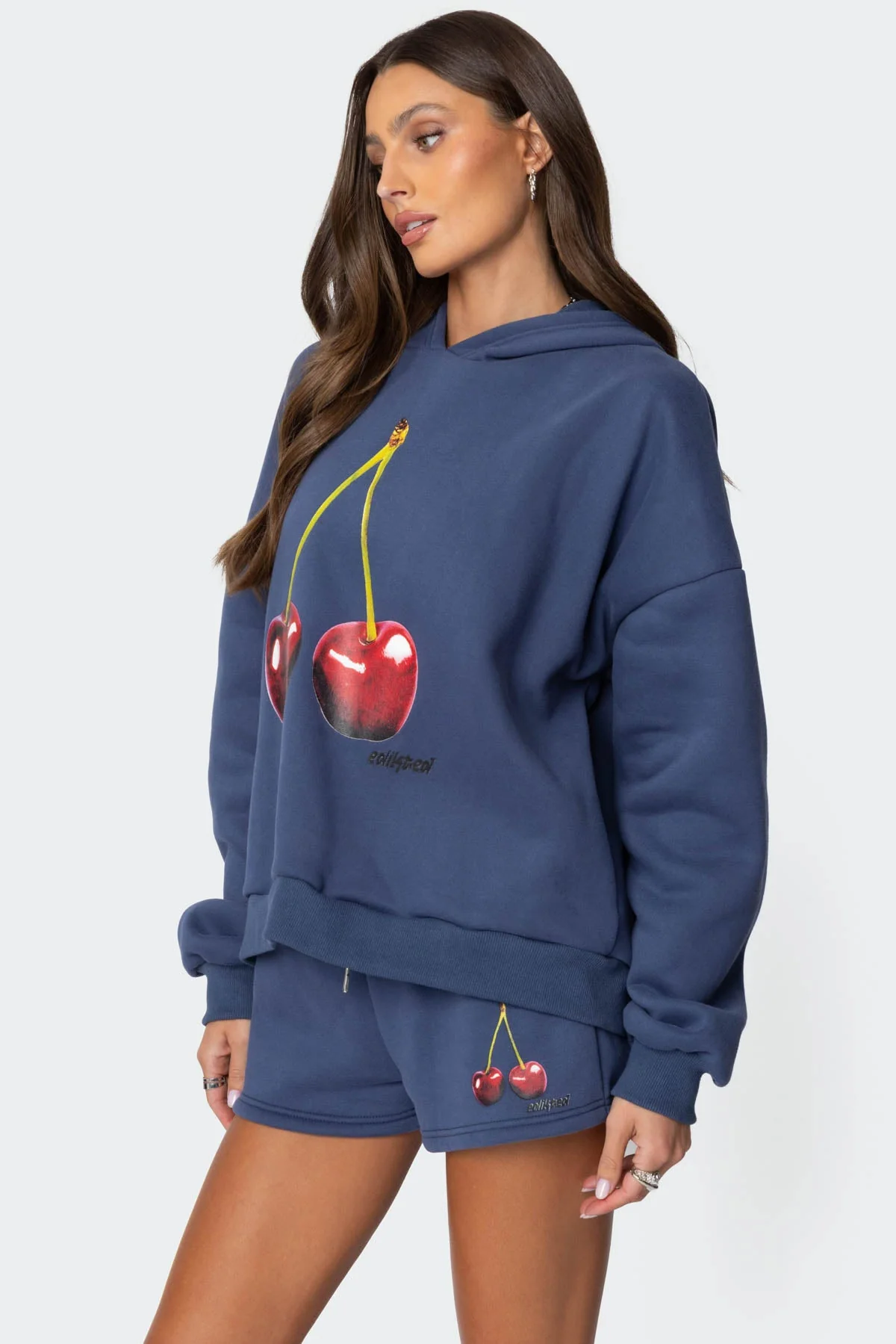 Cherry Blossom Graphic Hoodie Blue Long Sleeve Lounge Set