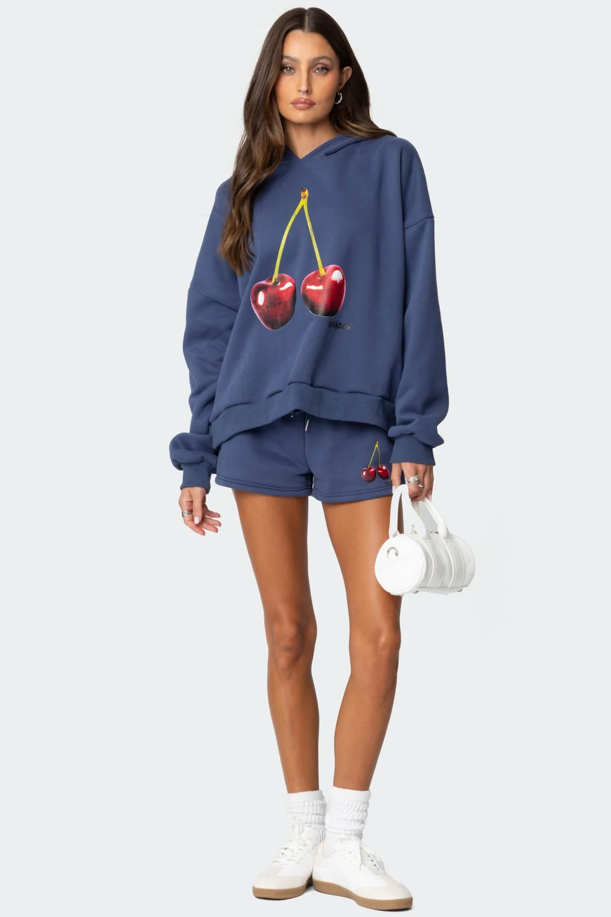 Cherry Blossom Graphic Hoodie Blue Long Sleeve Lounge Set