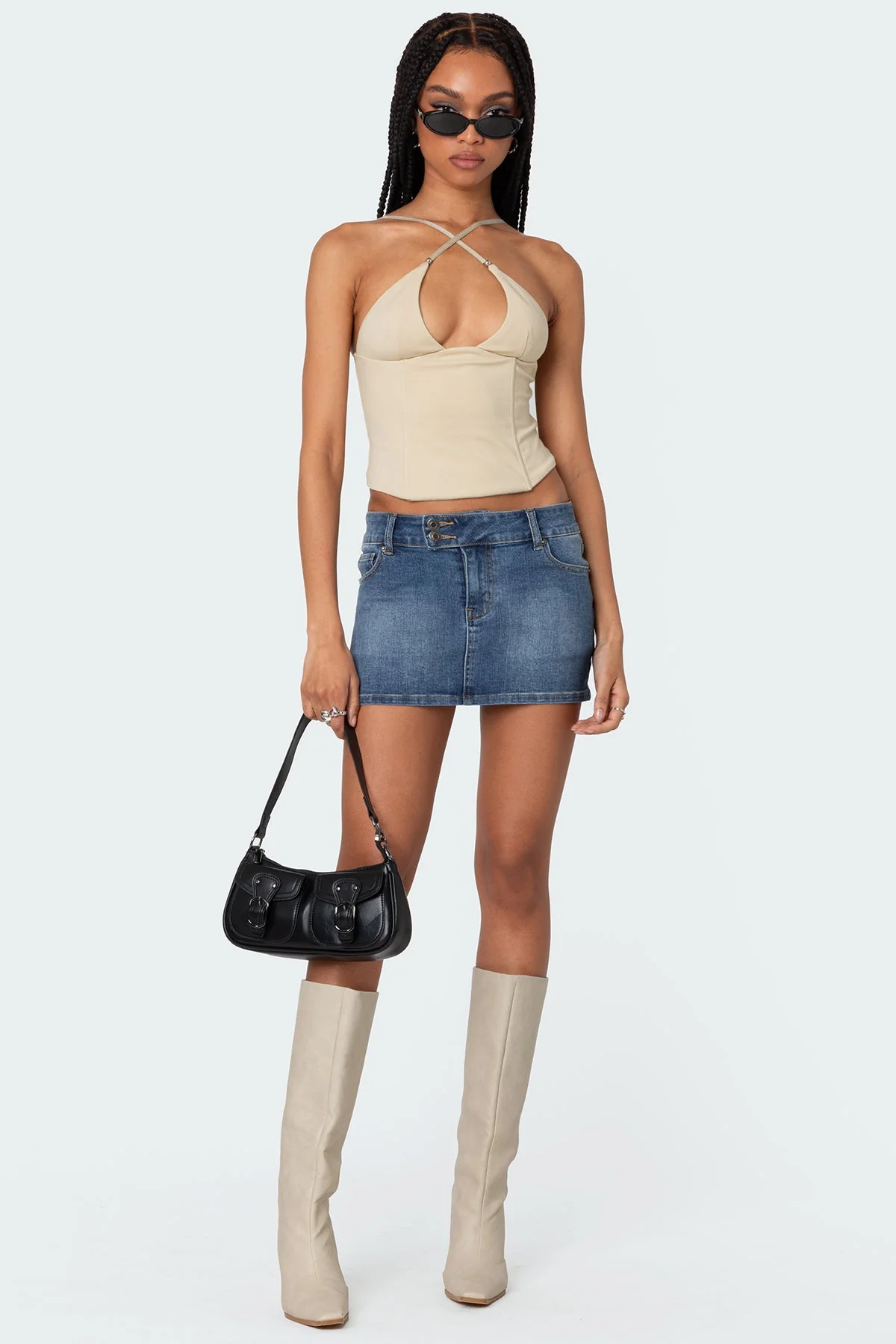 Beaded Crossover Corset Top - Adjustable Straps, Back Zip