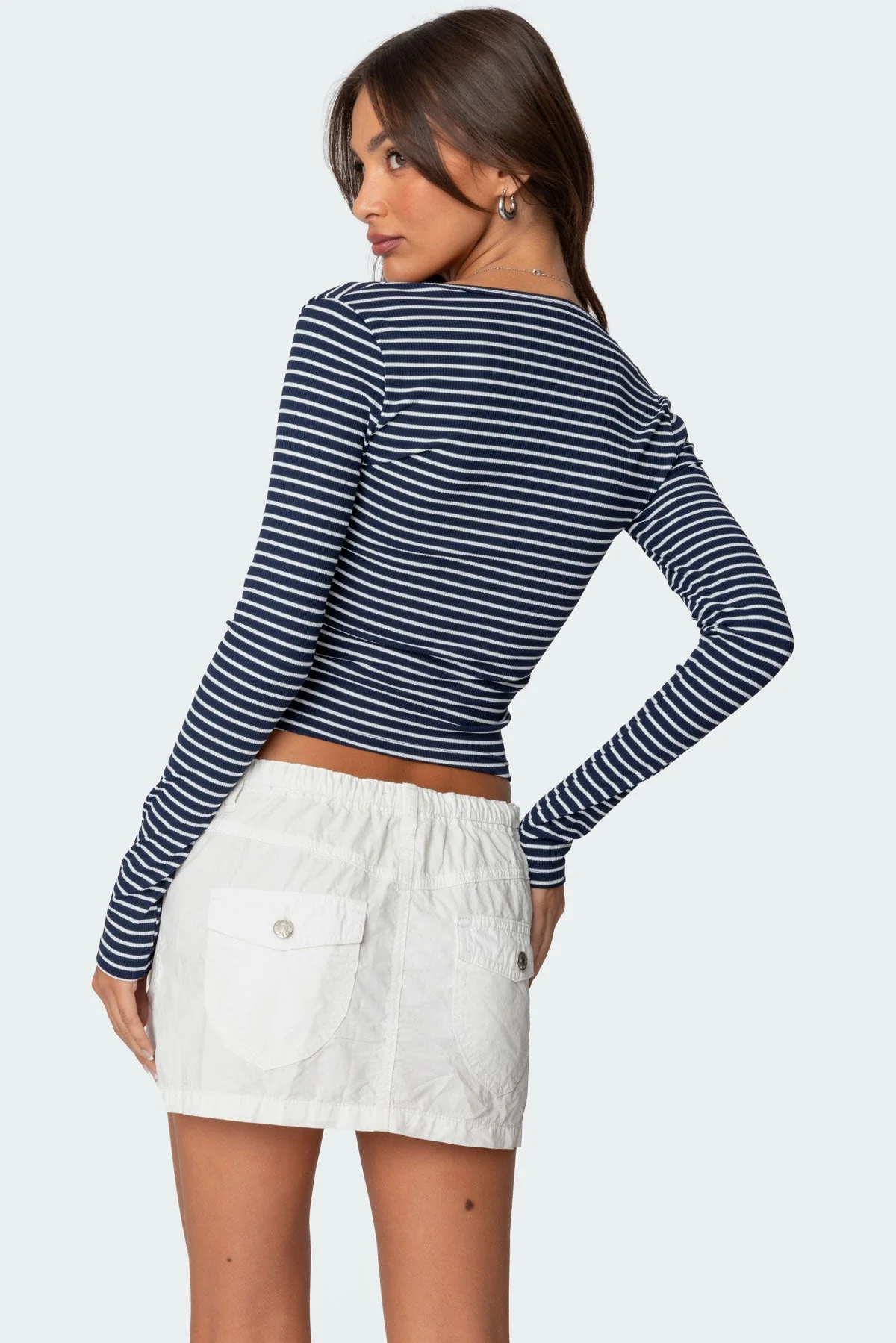 Nautical Striped Cotton Top - Navy & White Womens Shirt