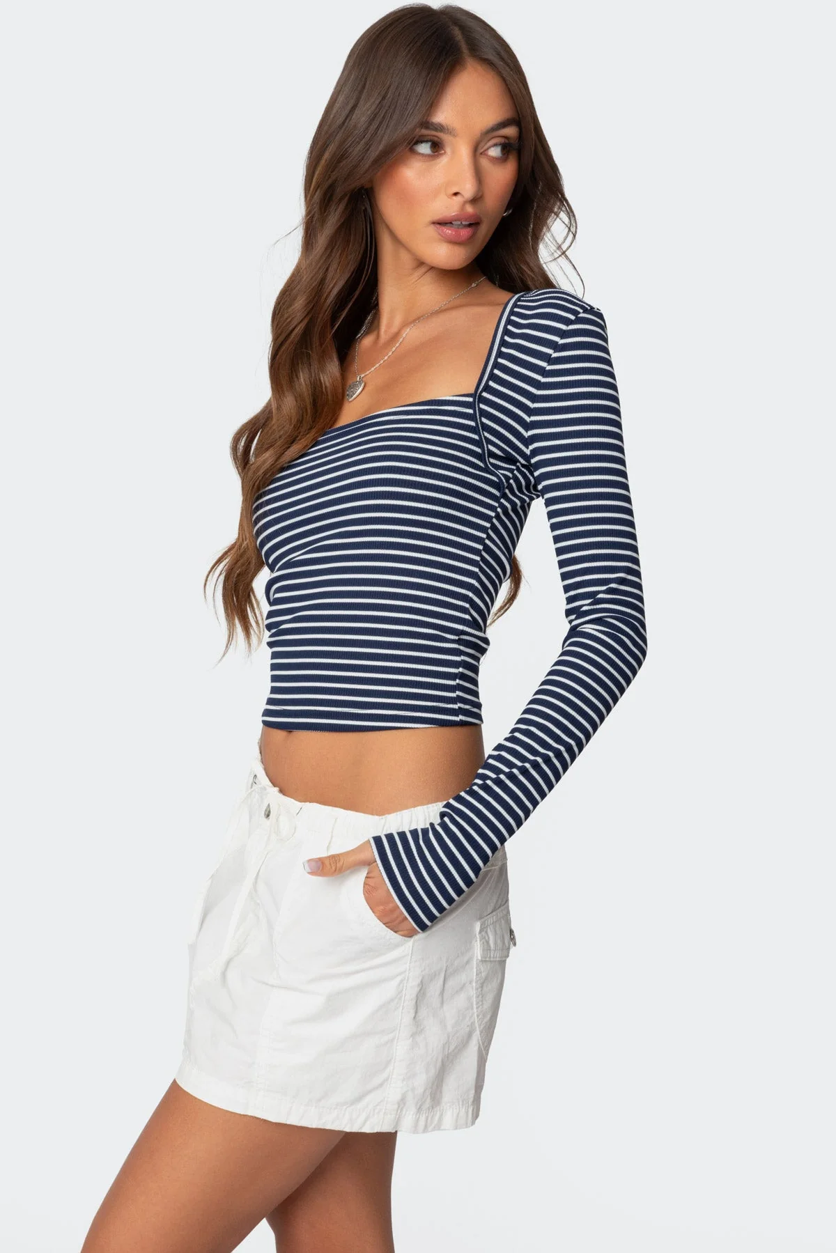 Nautical Striped Cotton Top - Navy & White Womens Shirt