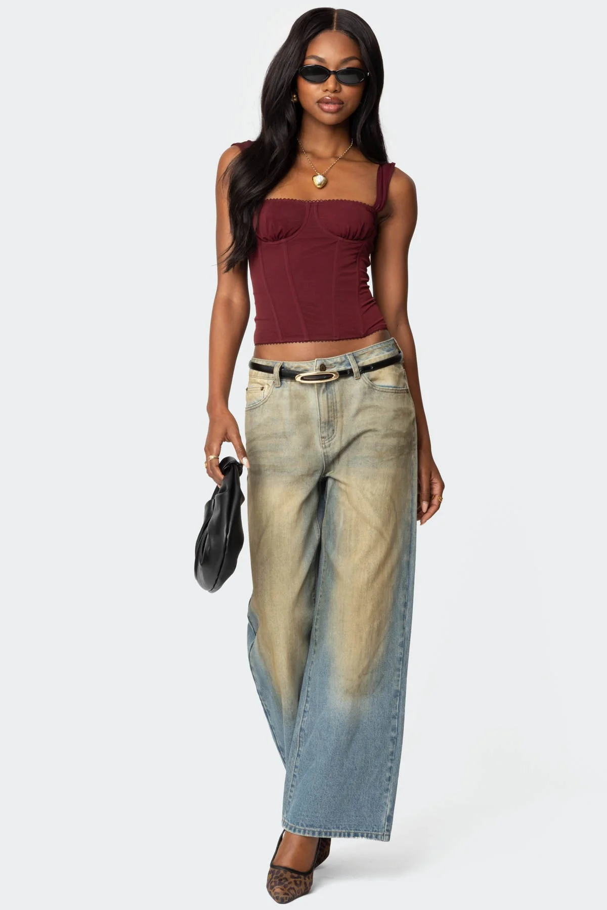 Burgundy Mesh Corset with Wide Straps