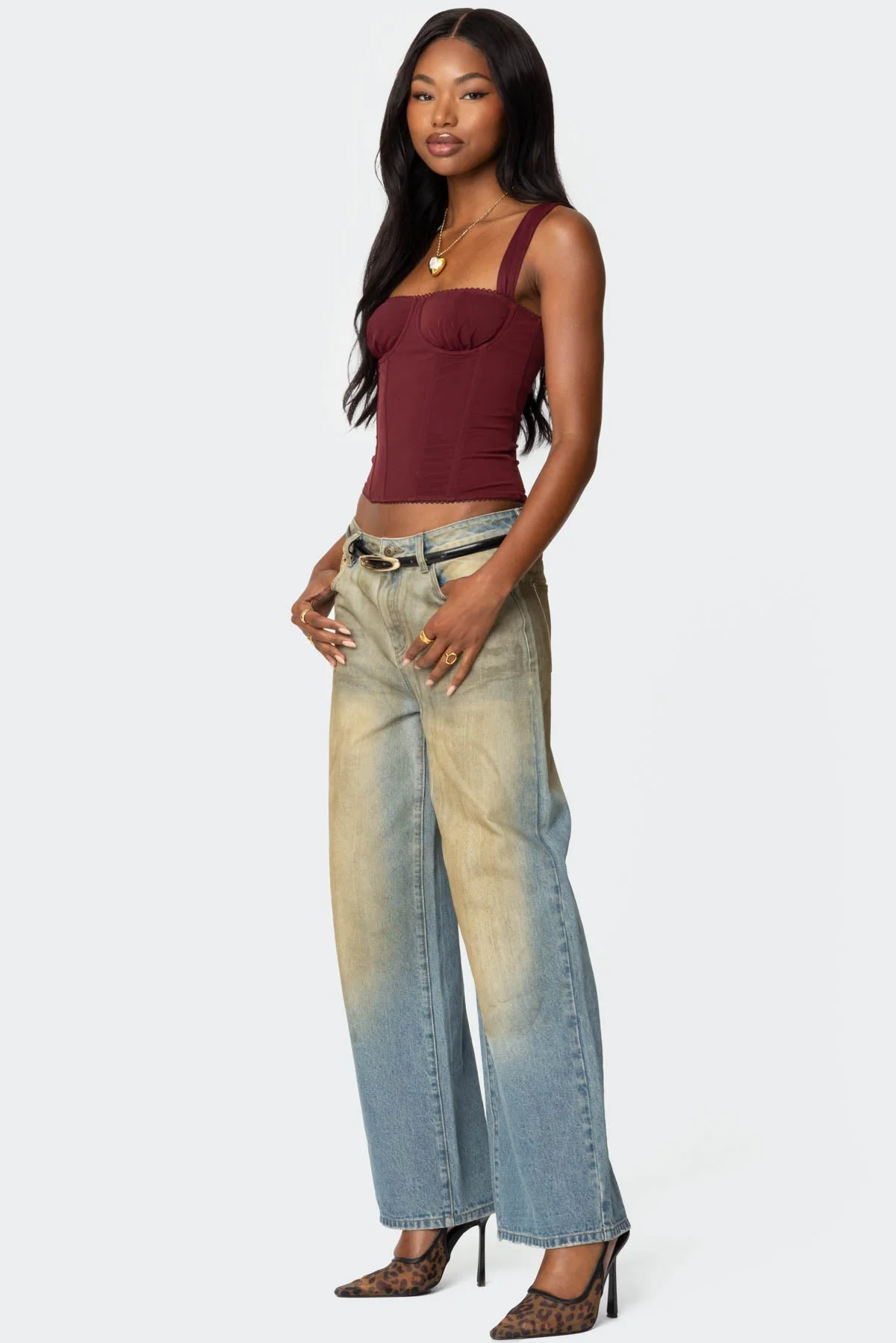 Burgundy Mesh Corset with Wide Straps