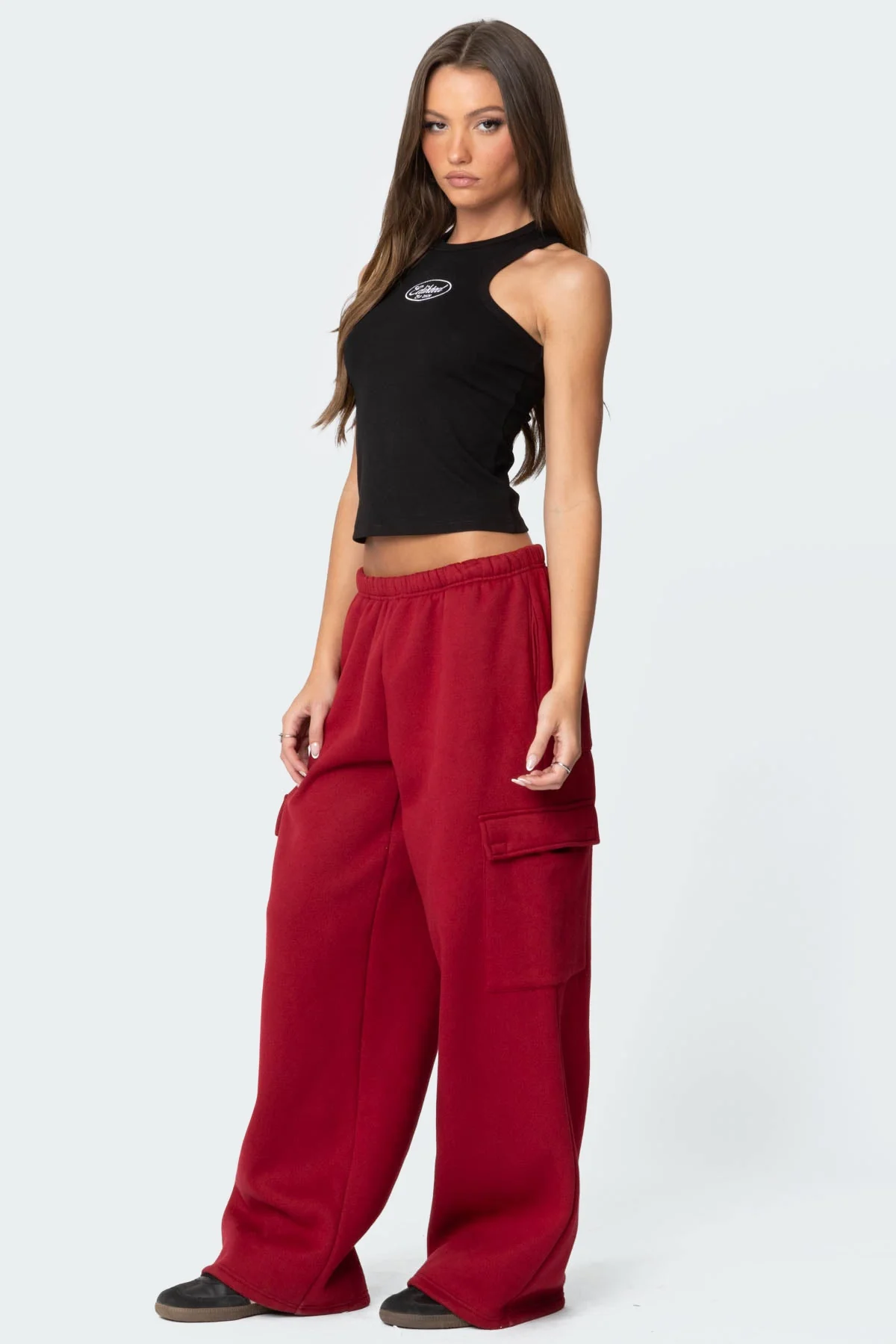 Burgundy Cargo Style Cotton Sweatpants