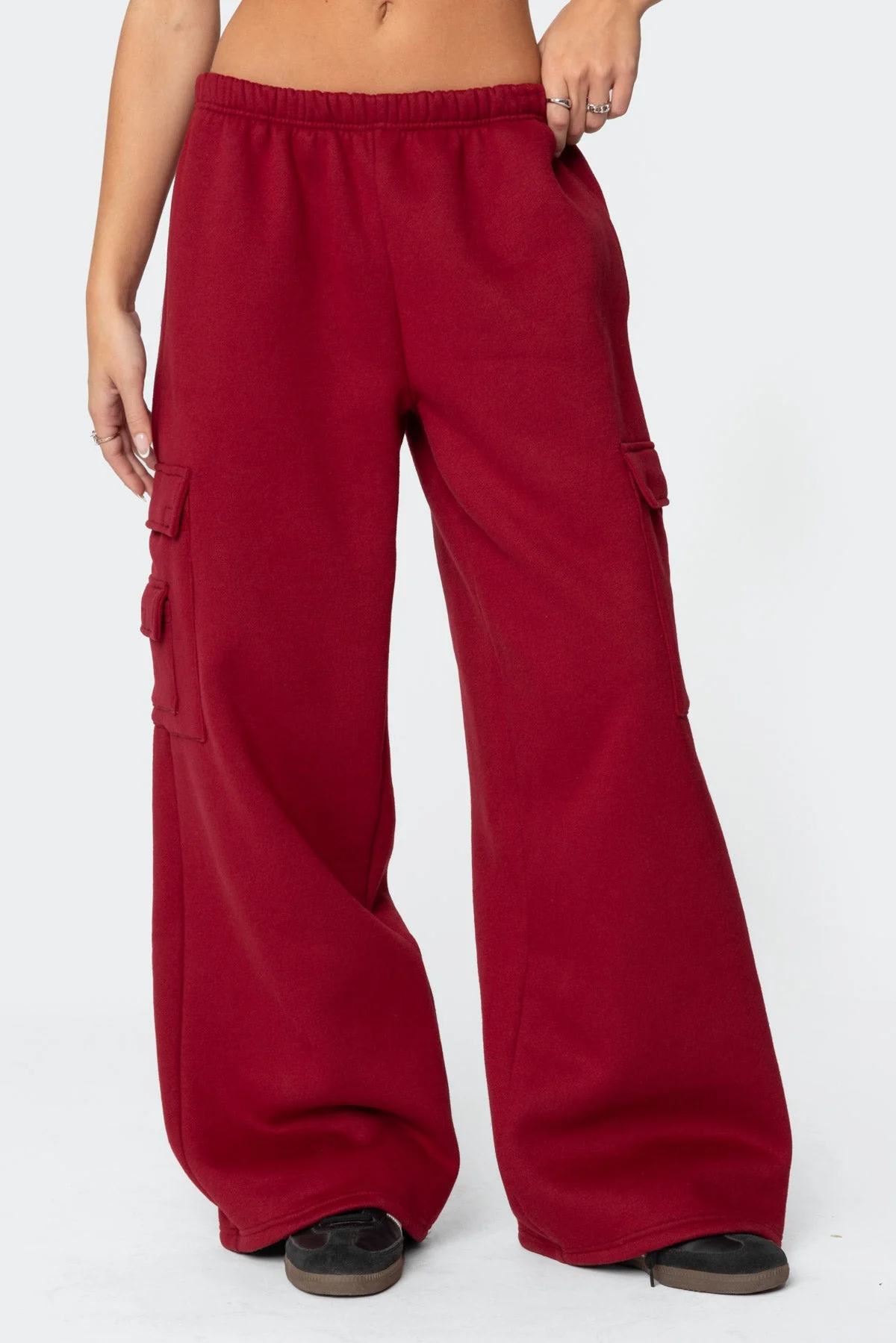 Burgundy Cargo Style Cotton Sweatpants