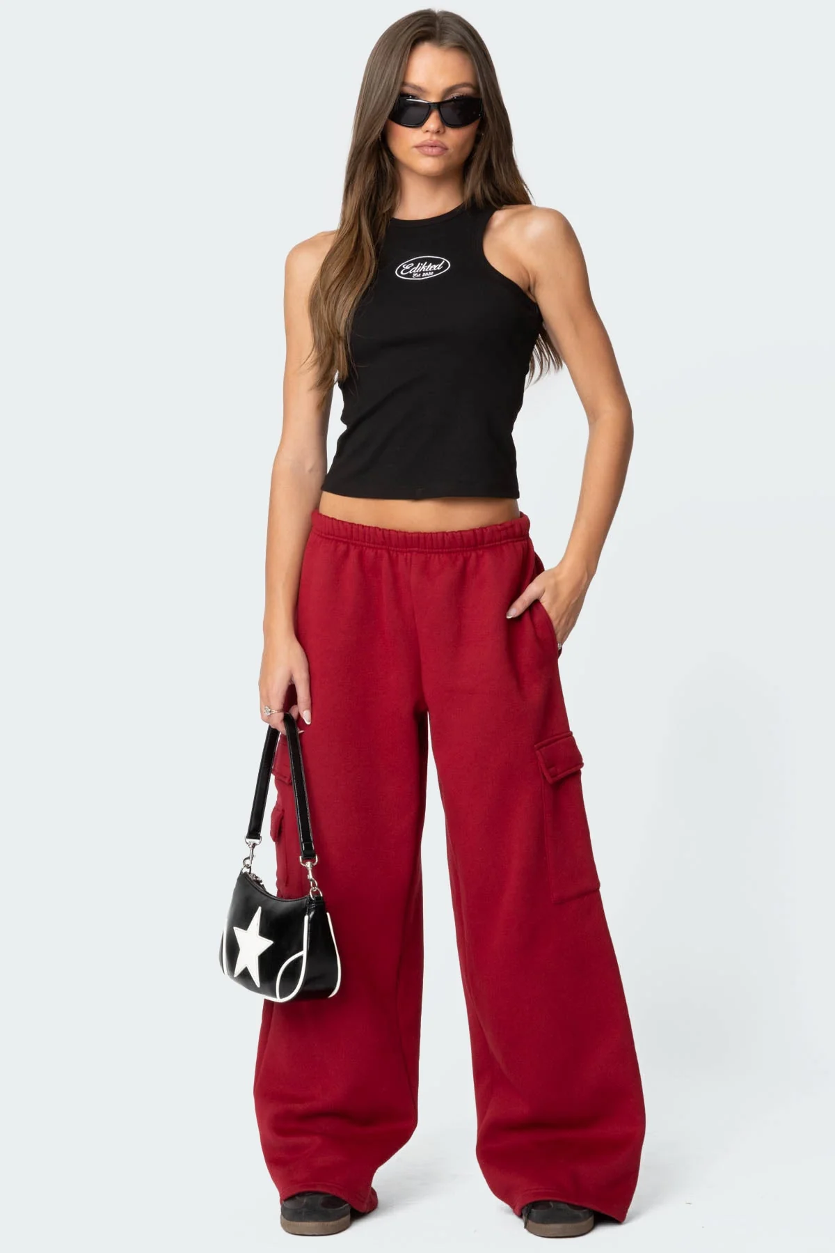 Burgundy Cargo Style Cotton Sweatpants
