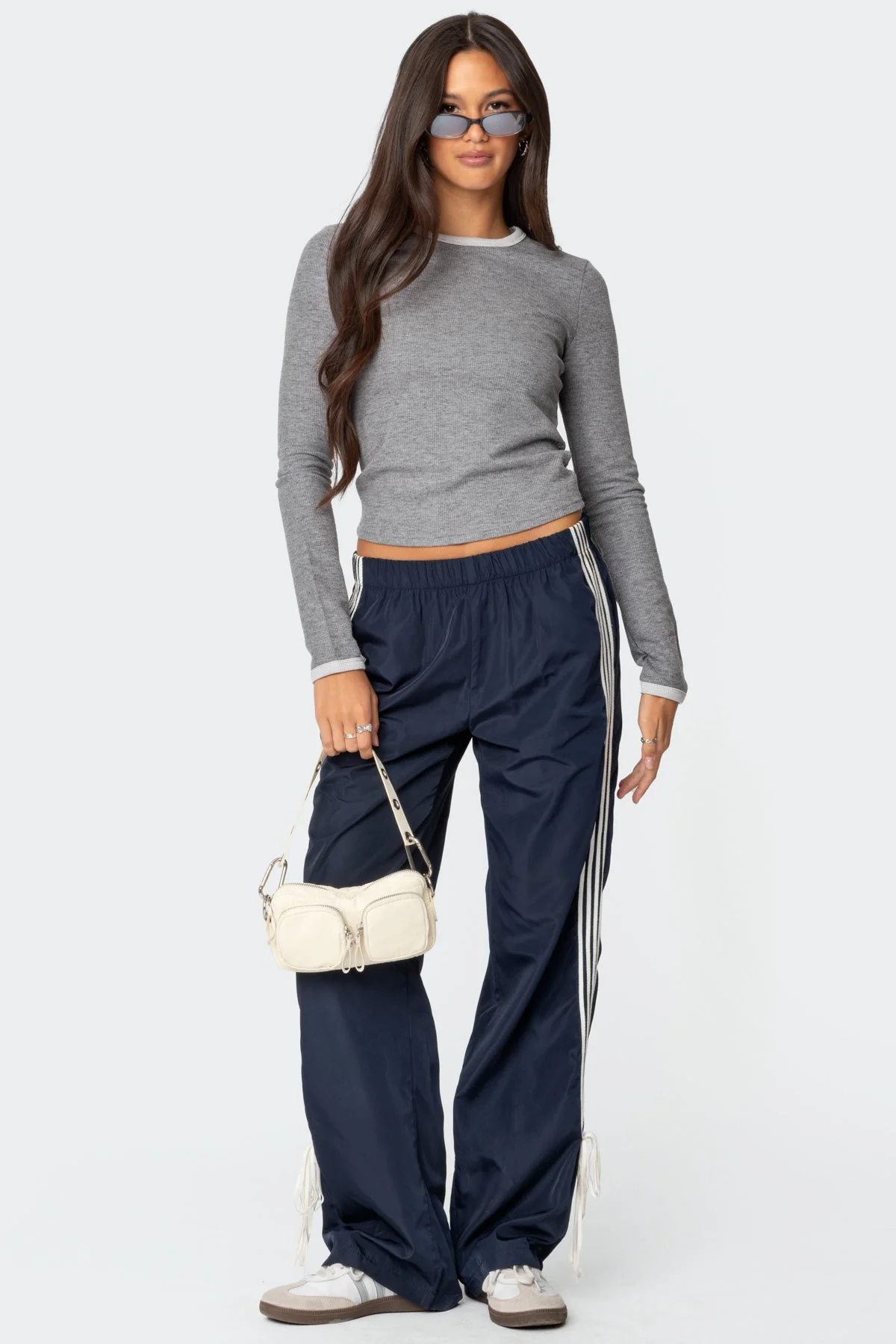 Gray Melange Waffle Top for Women - Stylish Long Sleeve Shirt