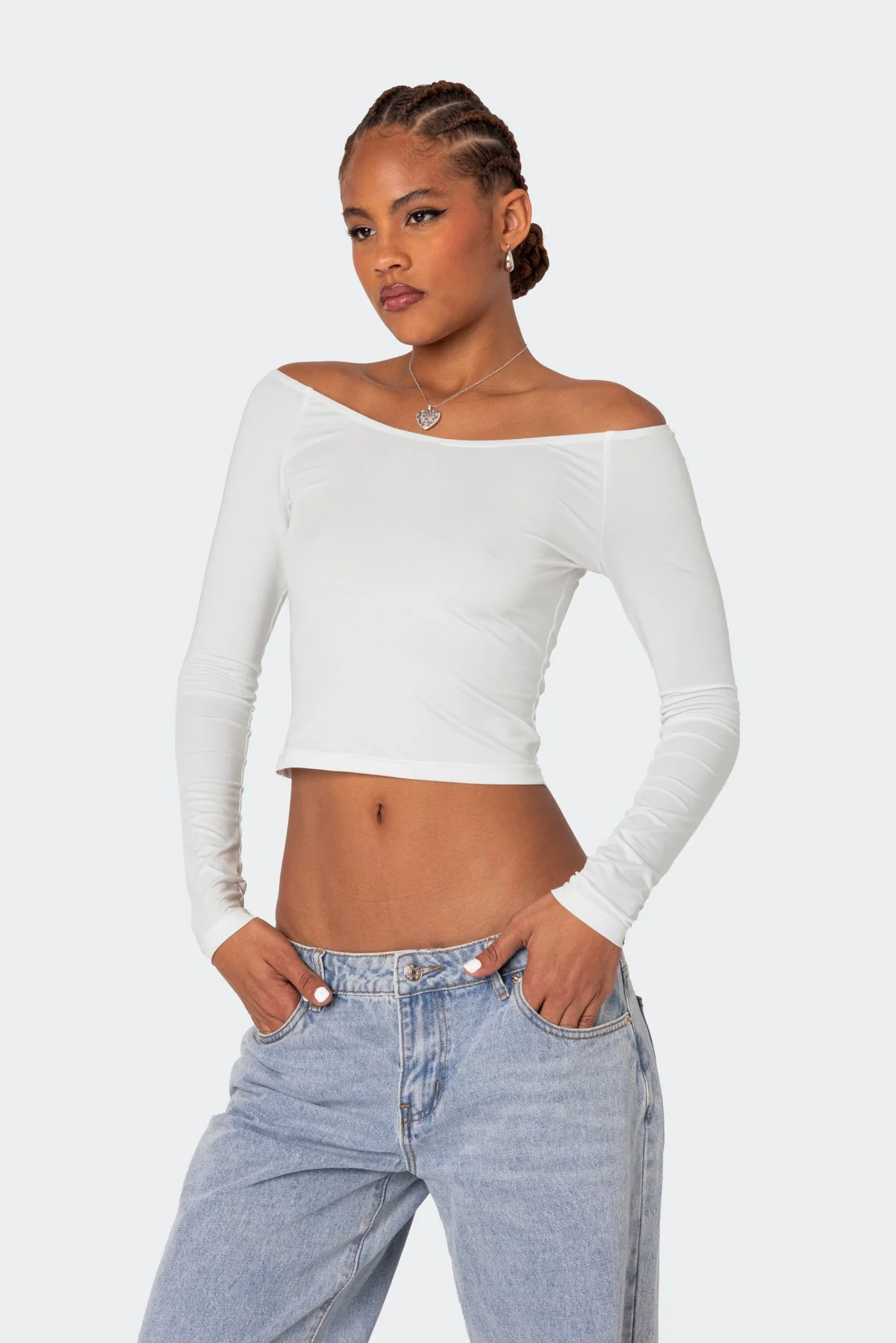 White Cotton Off Shoulder Top for Women
