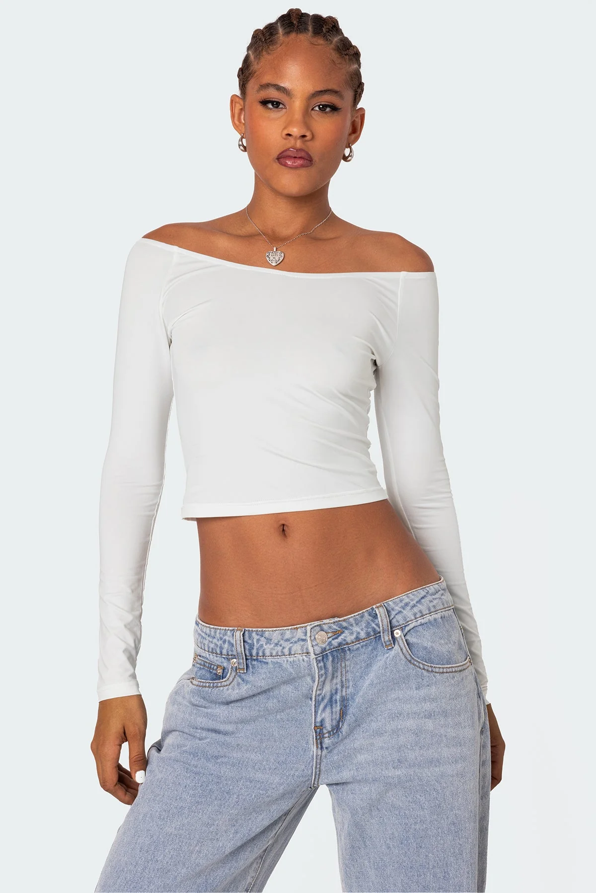 White Cotton Off Shoulder Top for Women