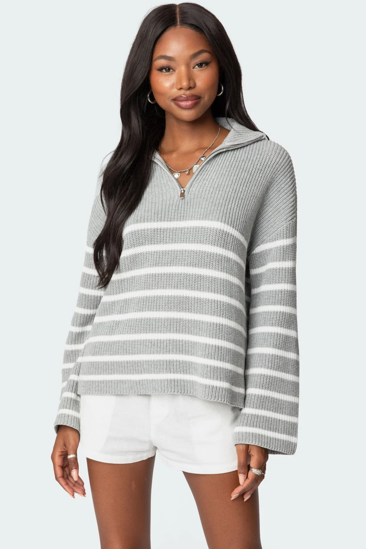 Gray Melange Knitted Cotton Sweater