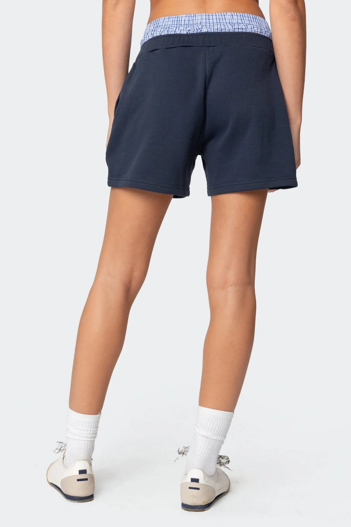 Navy Plaid Boxer Elastic Waist Sweat Shorts