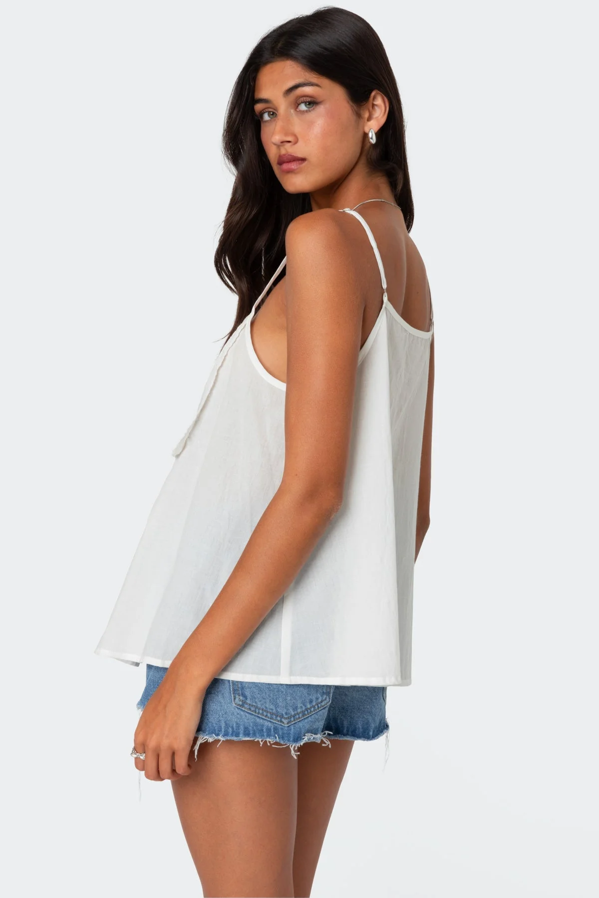 White Eyelet Trim Flowy Top