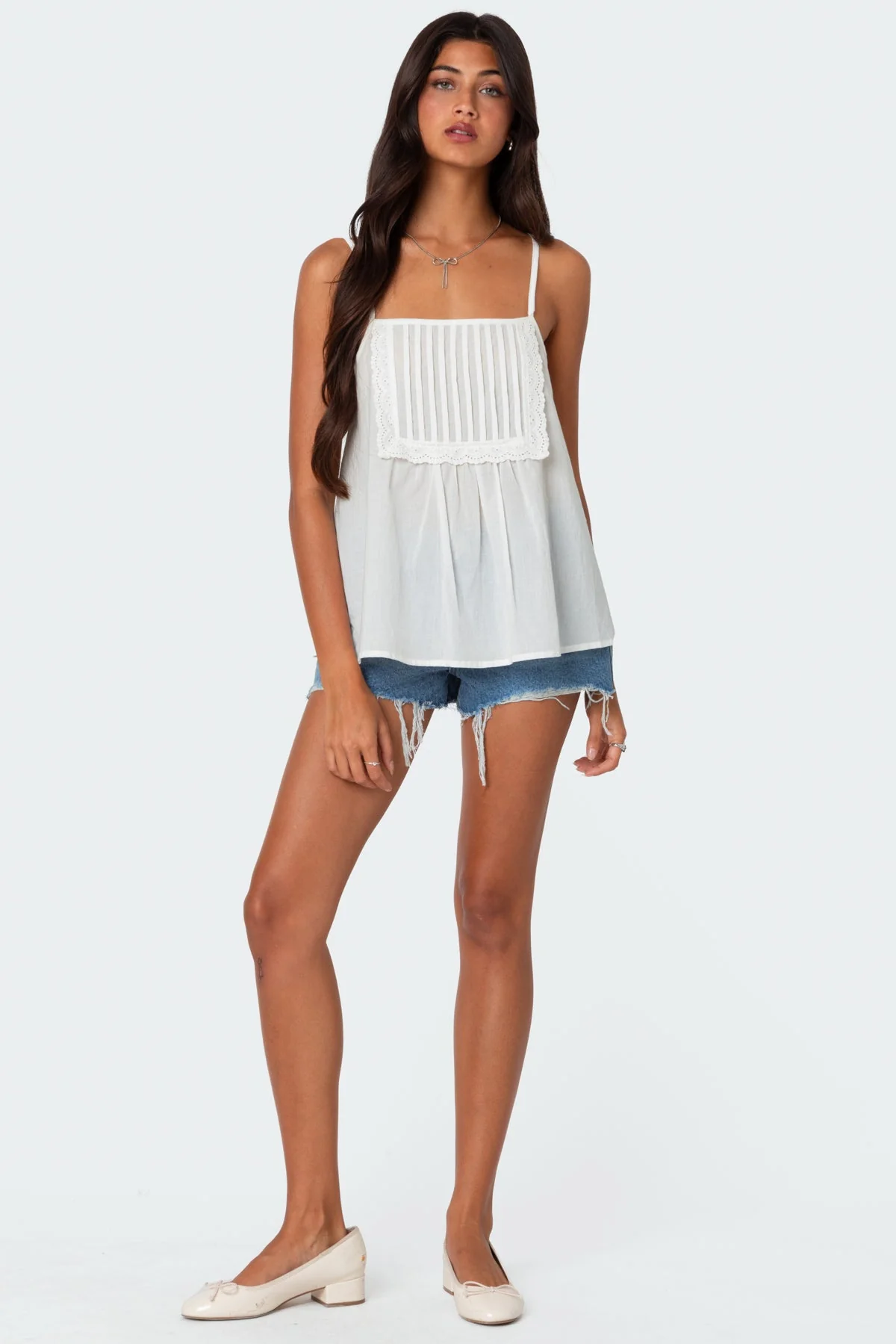 White Eyelet Trim Flowy Top