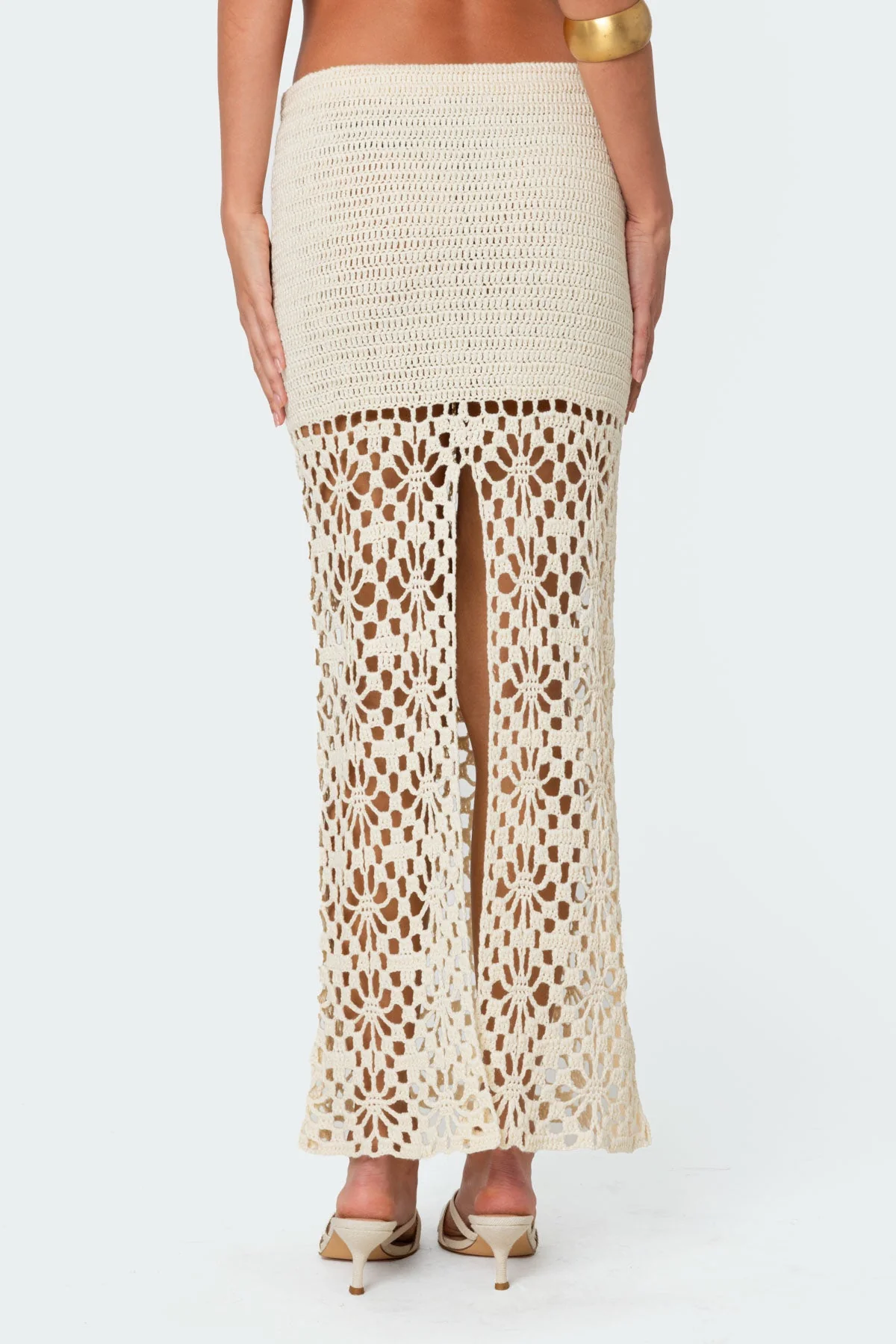 Cream Crochet Maxi Skirt Set