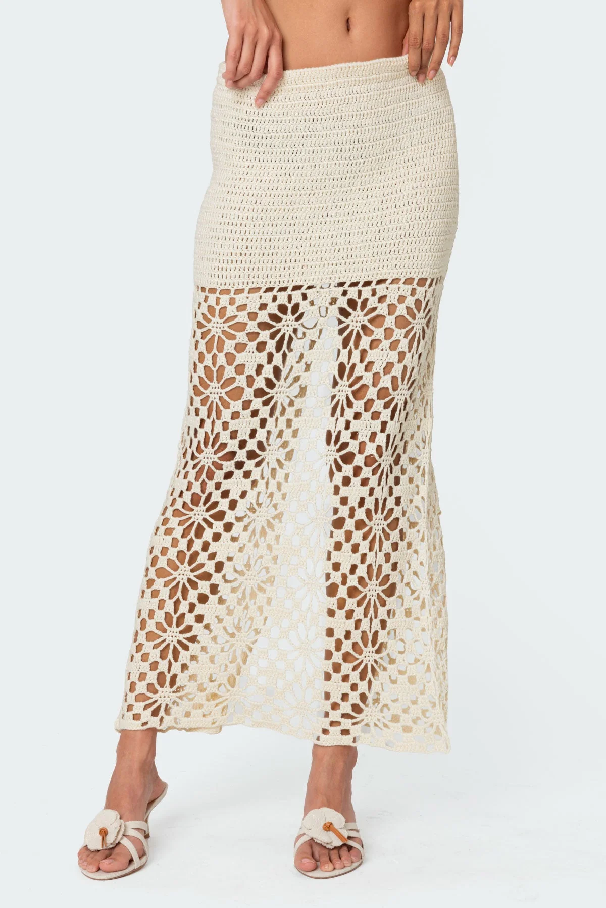 Cream Crochet Maxi Skirt Set