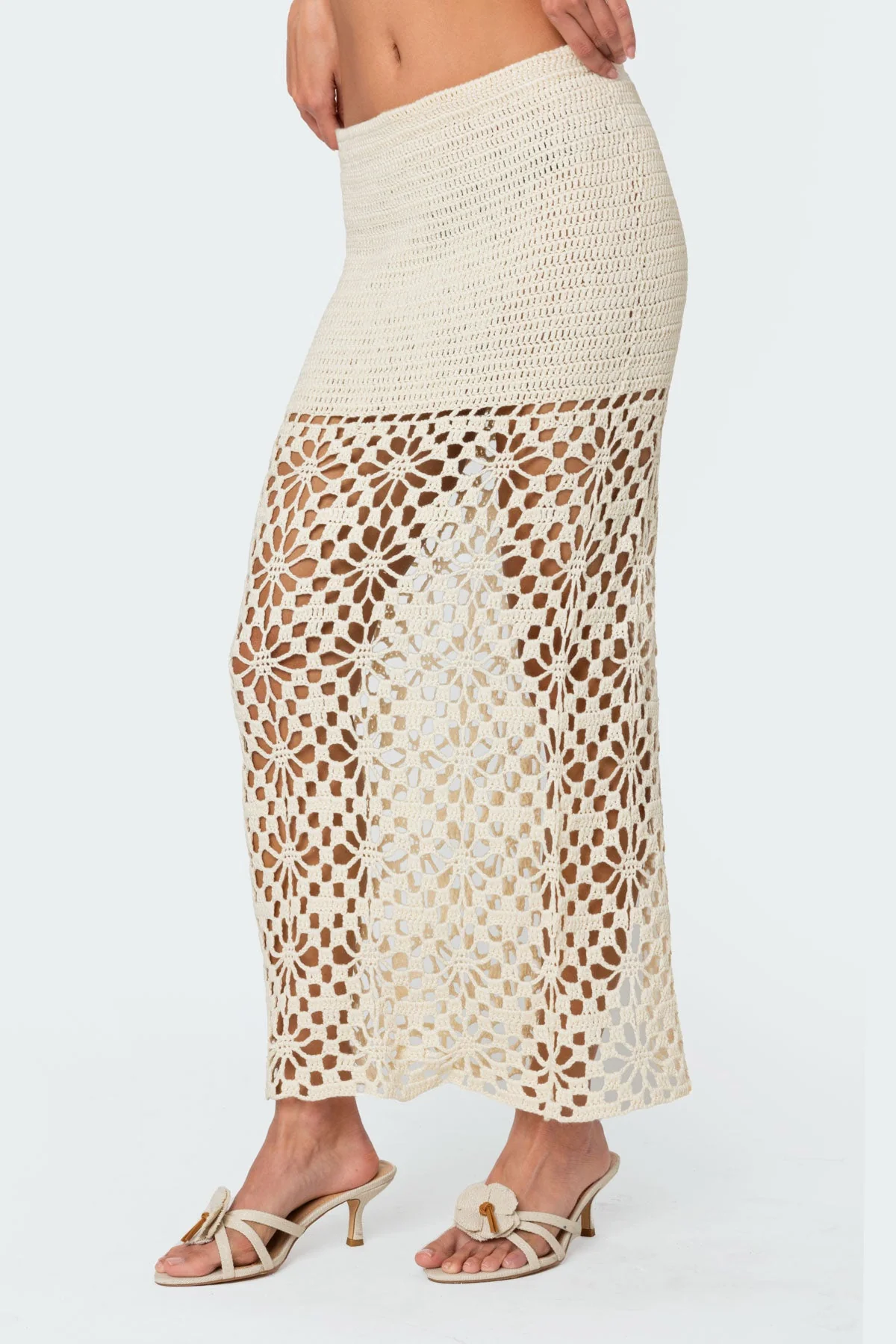 Cream Crochet Maxi Skirt Set