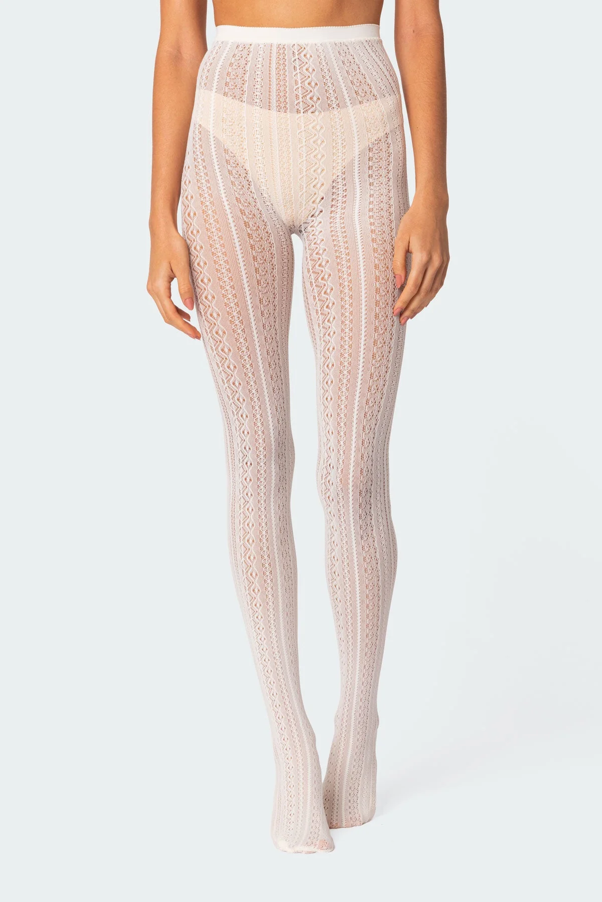 White Lace Knit Tights for Women