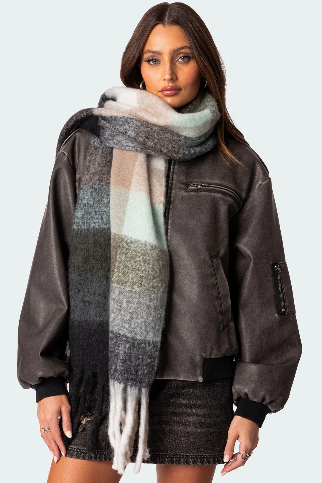 Soft Plaid Printed Polyester Scarf