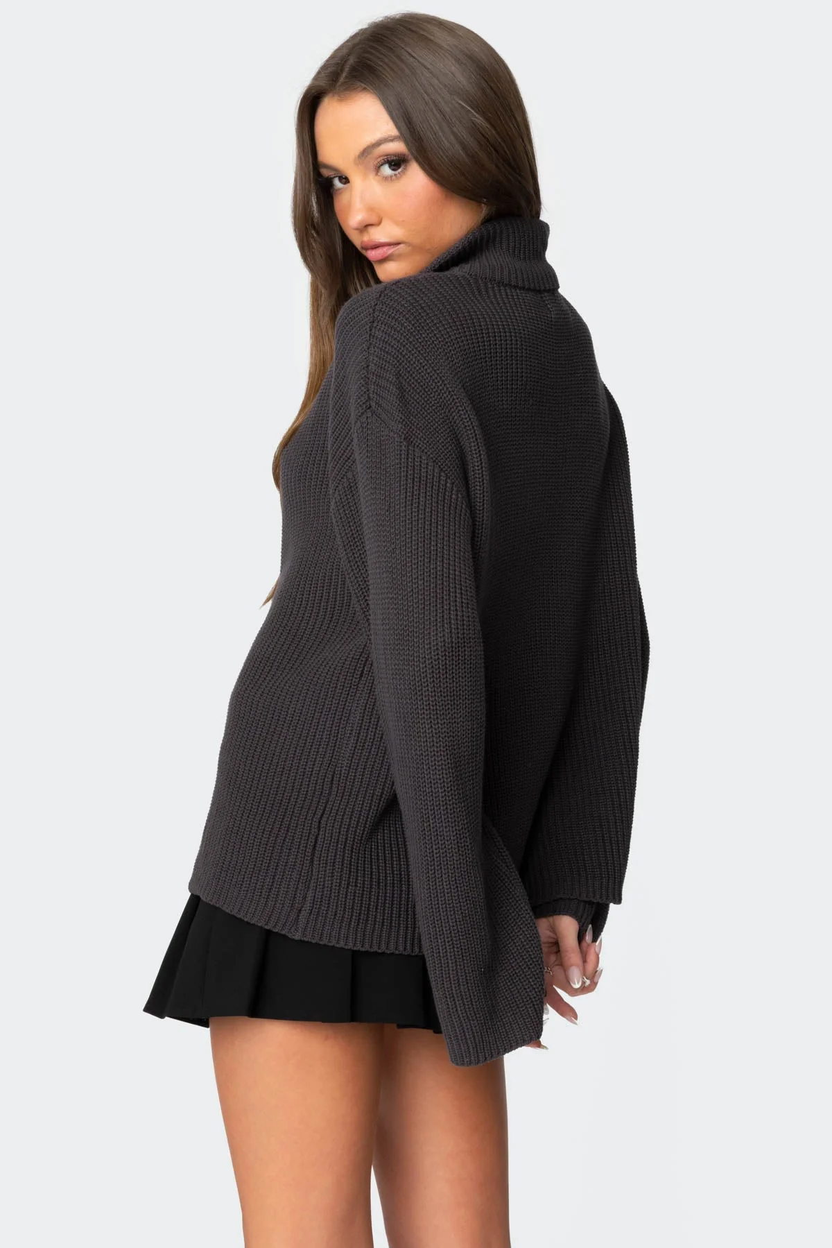 Oversized Dark Gray High Neck Zip Sweater