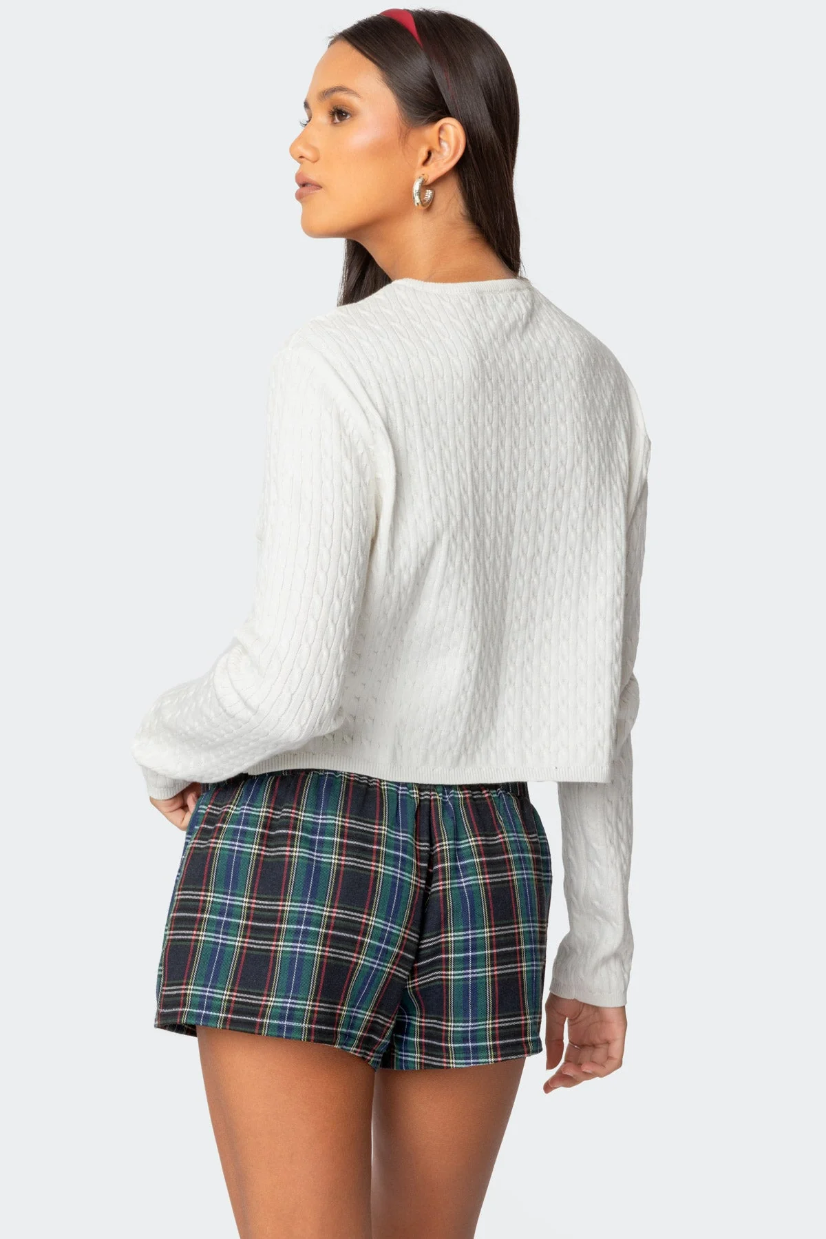 Classic Cable Knit White Cardigan for Women