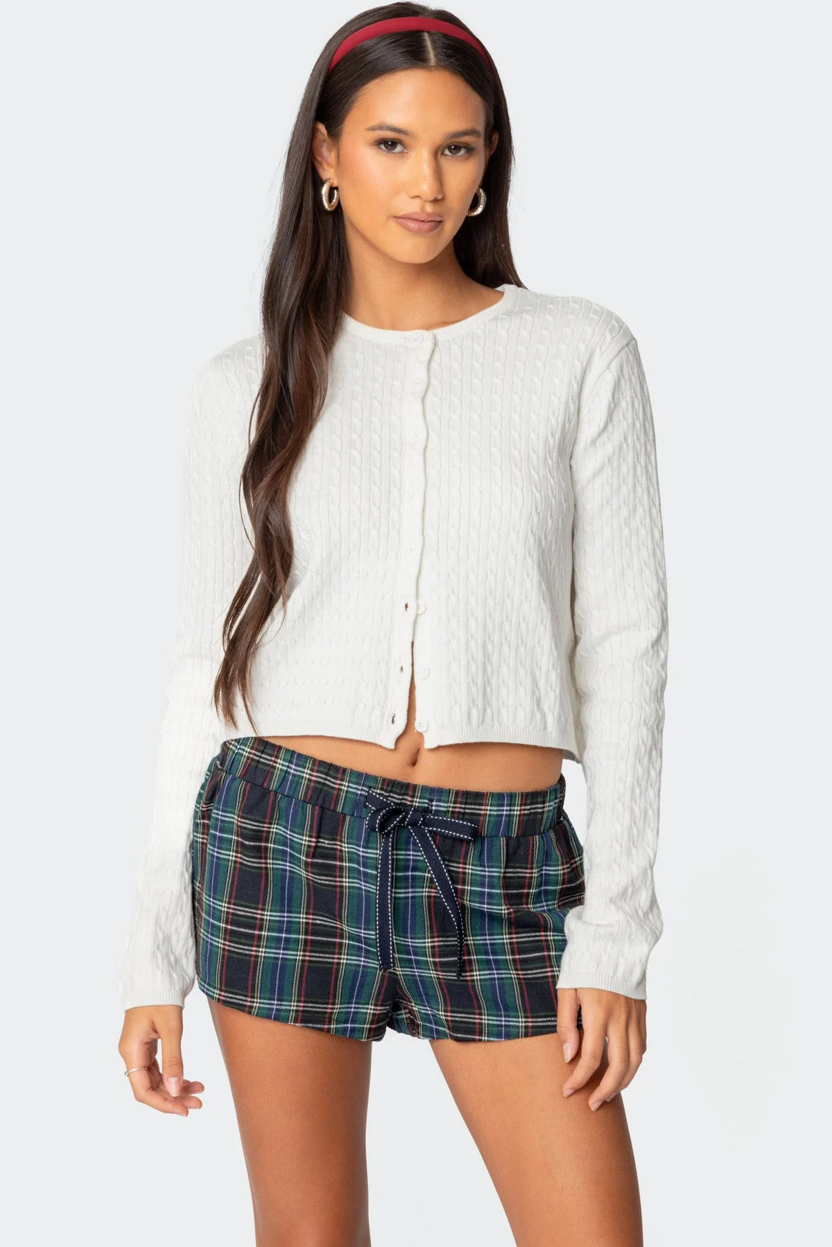 Classic Cable Knit White Cardigan for Women