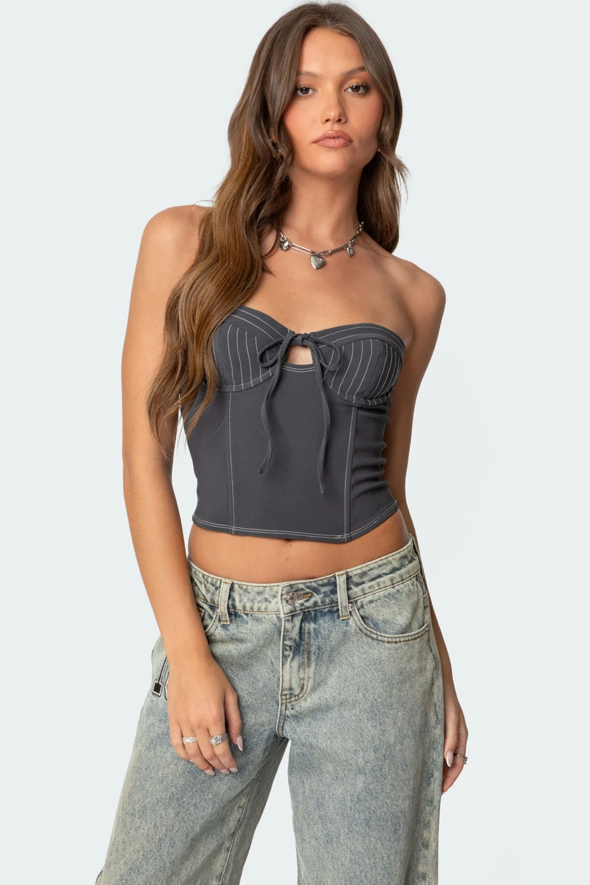 June Striped Tie Front Corset Top