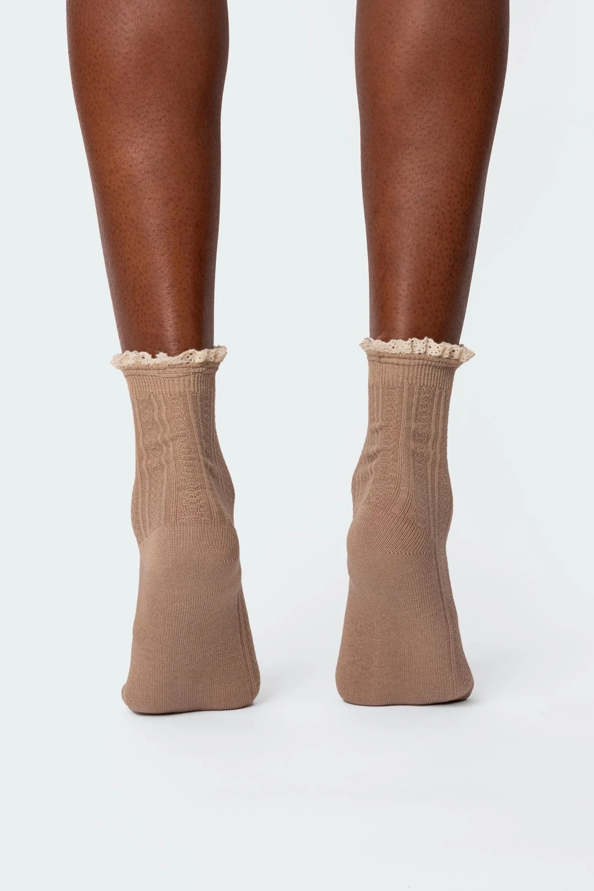Brown Frilled Pointelle Acrylic Socks