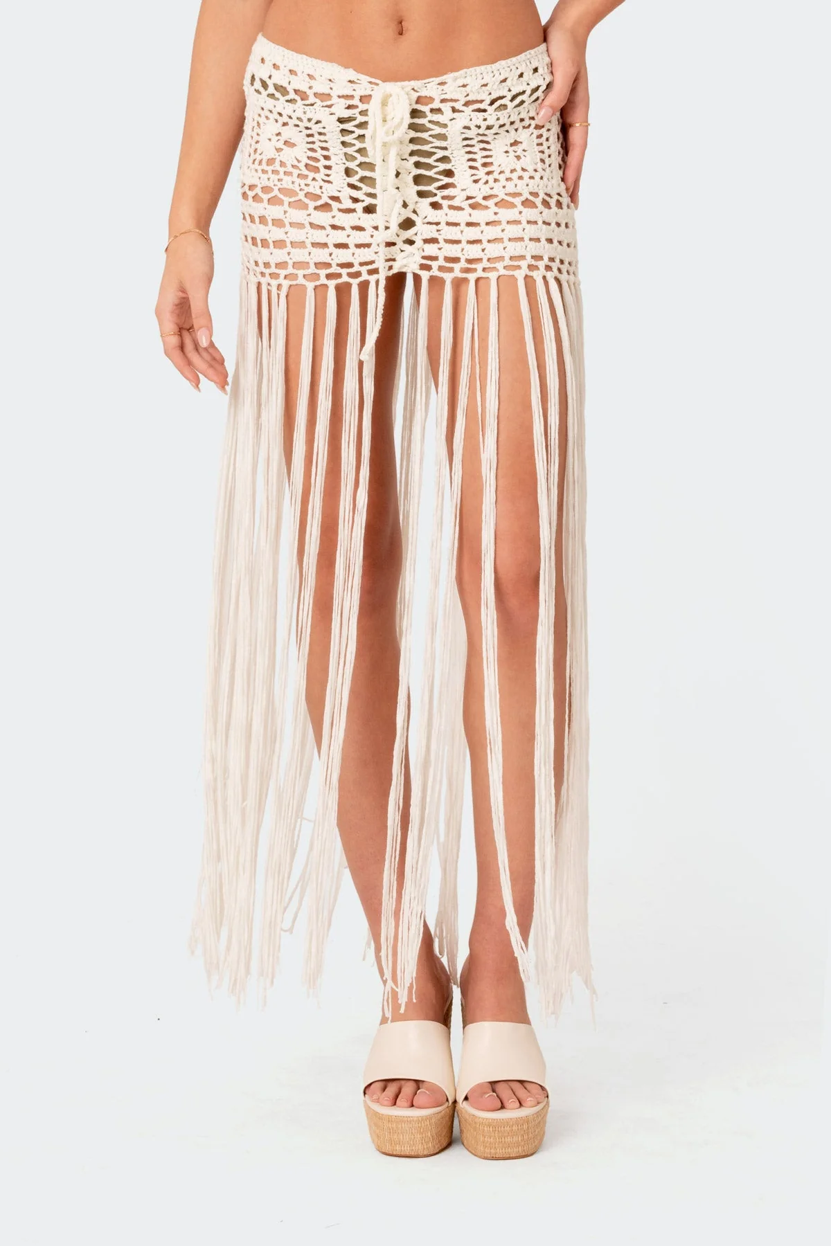 Cream Crochet Fringe Maxi Dress Skirt