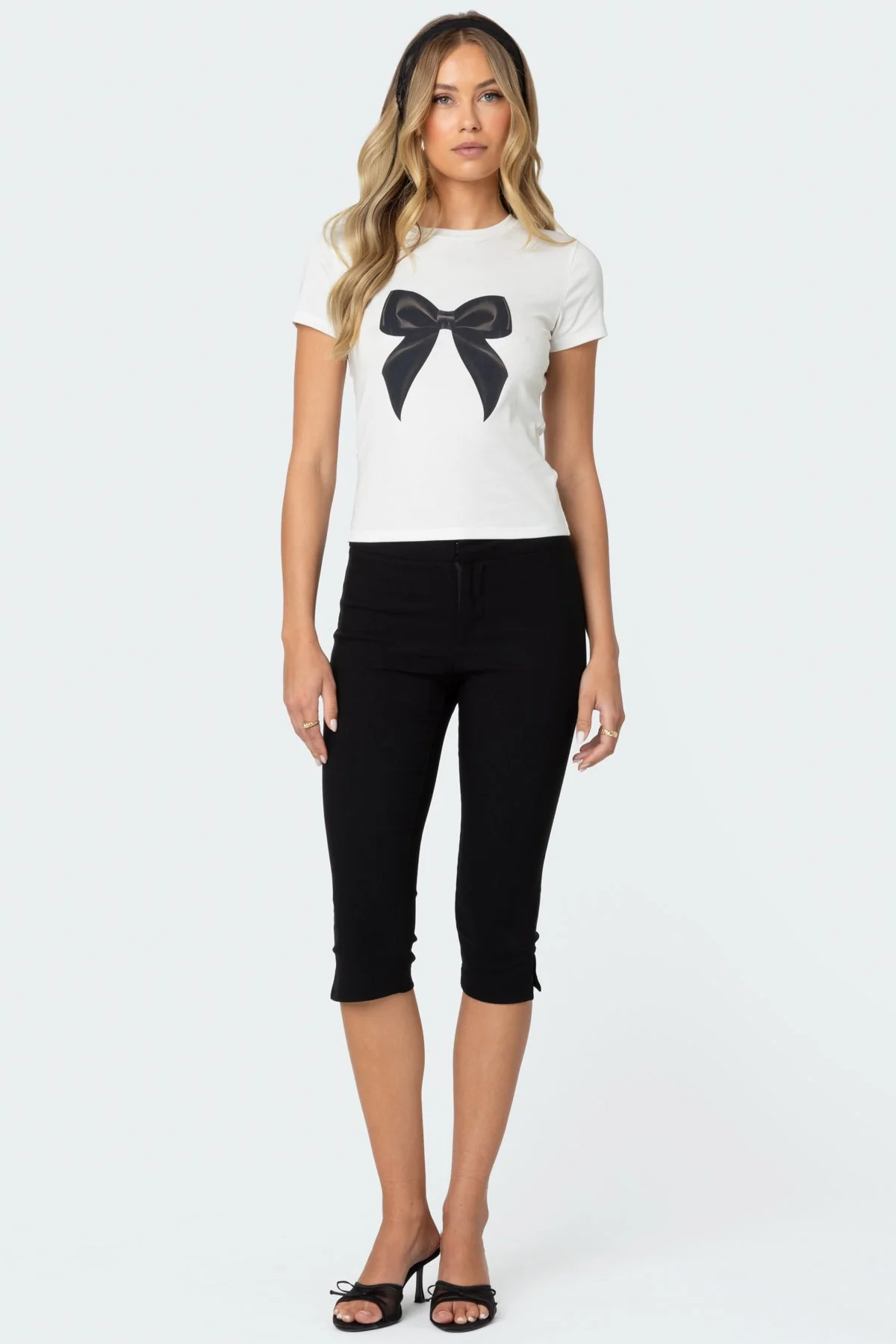 Black Fitted Capri Pants with Hem Slit Detailing