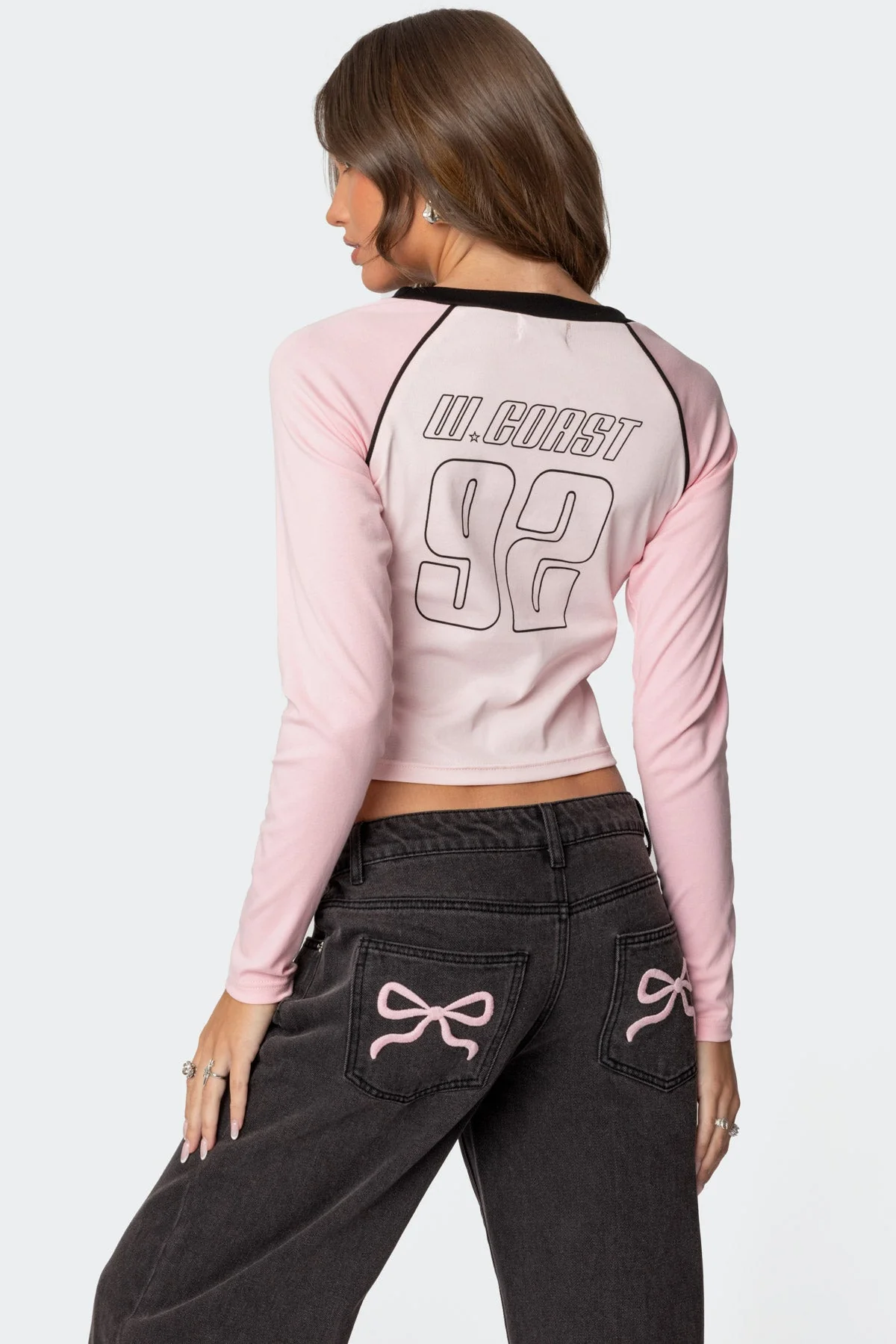 Pink Graphic Rose Long Sleeve T-Shirt for Women
